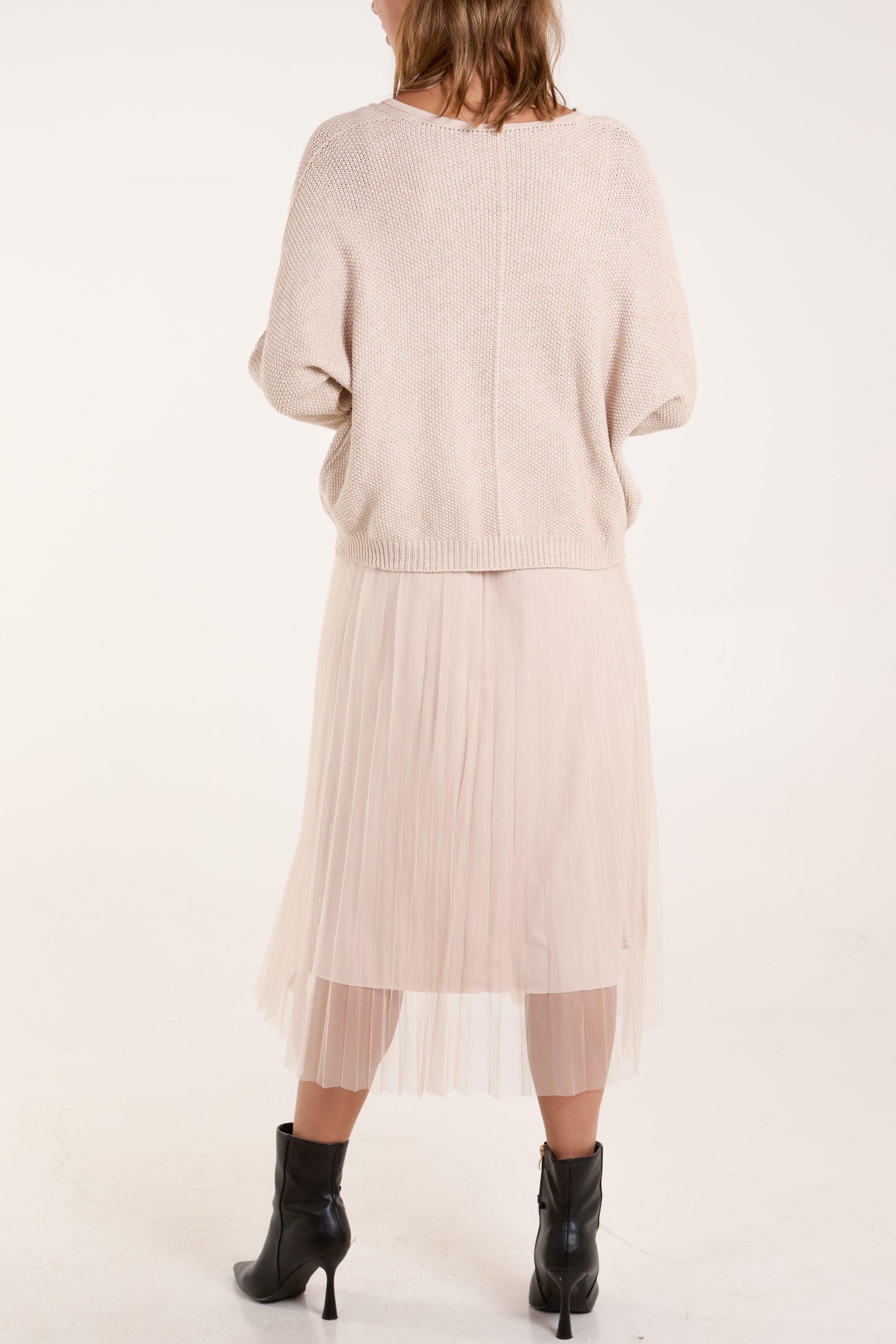 Tulle Dress & Texture Batwing Jumper Set