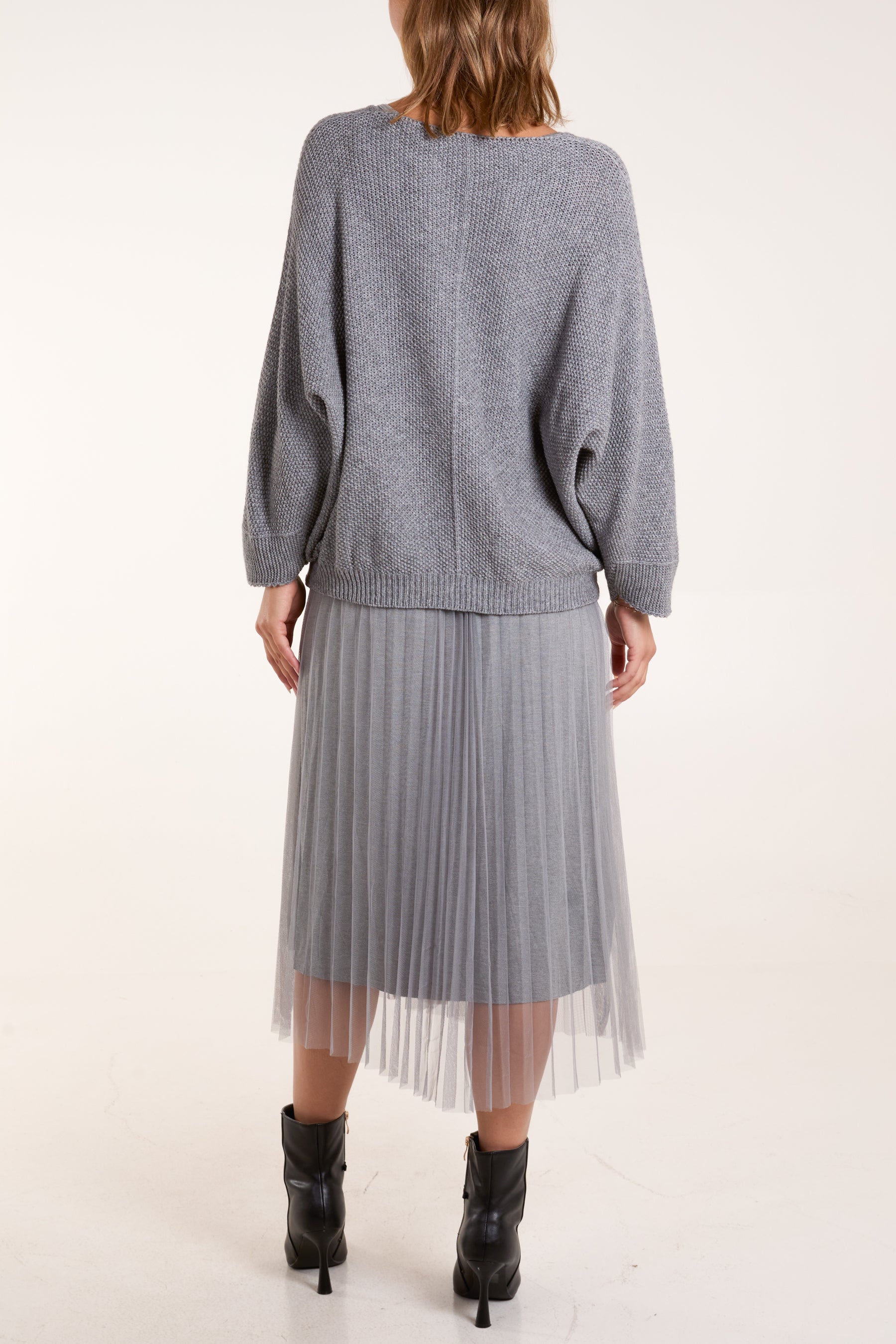 Tulle Dress & Texture Batwing Jumper Set