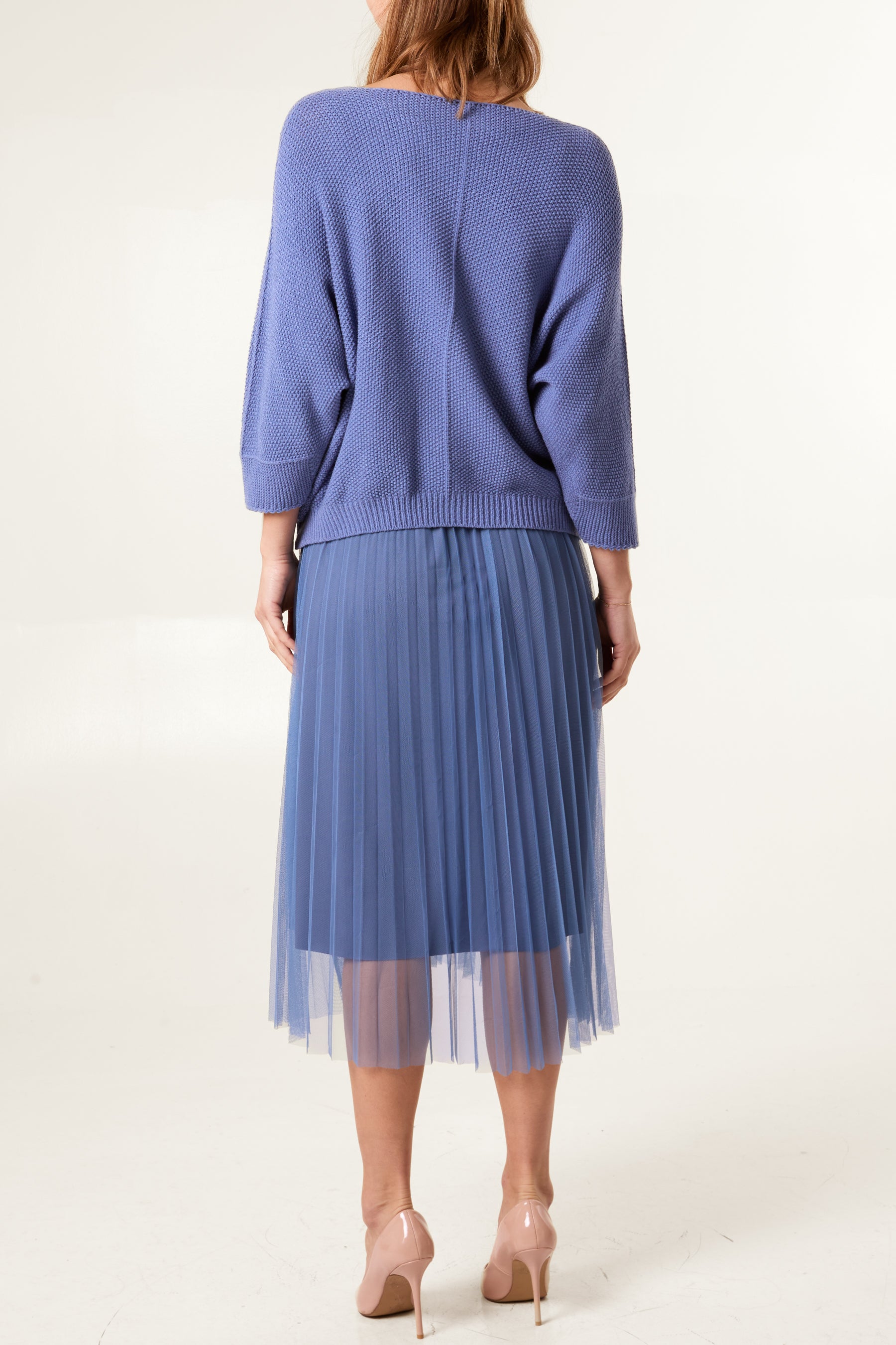 Tulle Dress & Texture Batwing Jumper Set
