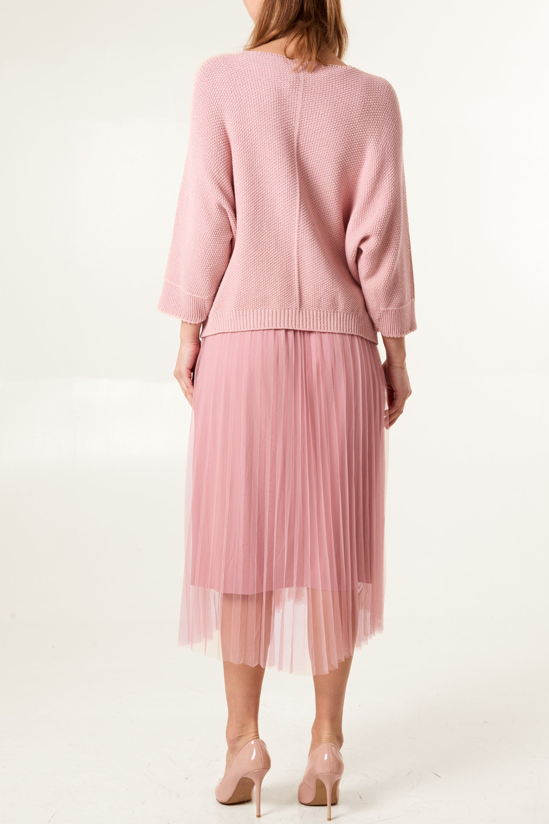 Tulle Dress & Texture Batwing Jumper Set