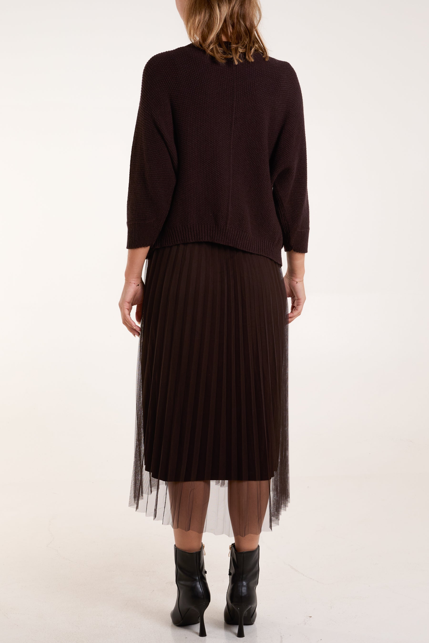Tulle Dress & Texture Batwing Jumper Set