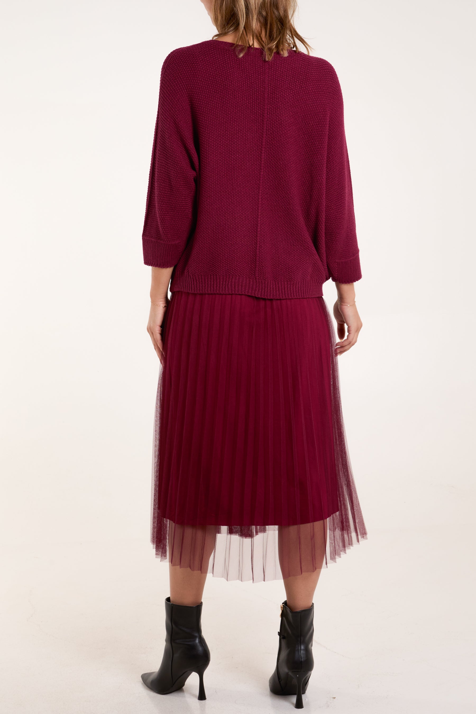 Tulle Dress & Texture Batwing Jumper Set