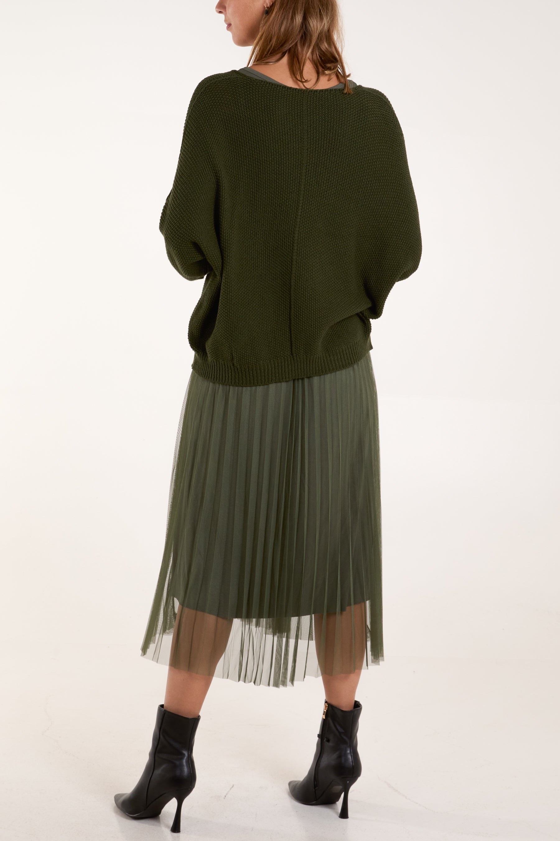 Tulle Dress & Texture Batwing Jumper Set