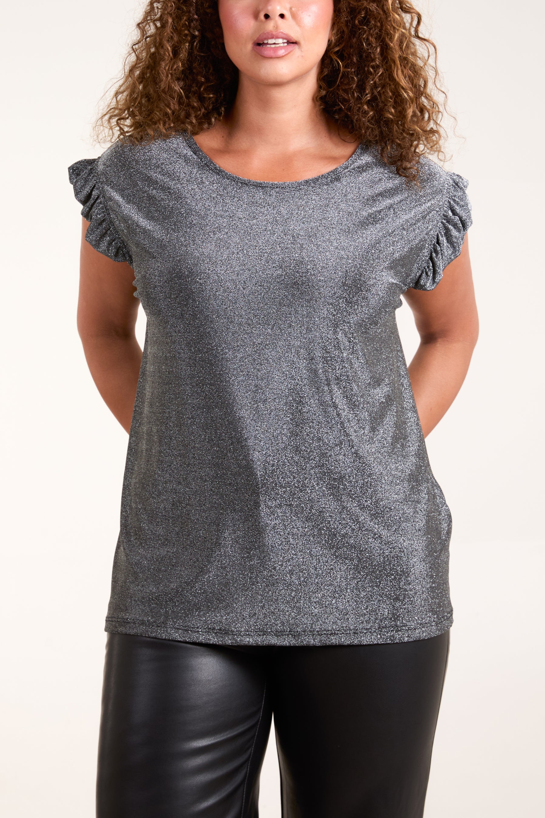 Shimmer Lurex Frill Sleeve Top