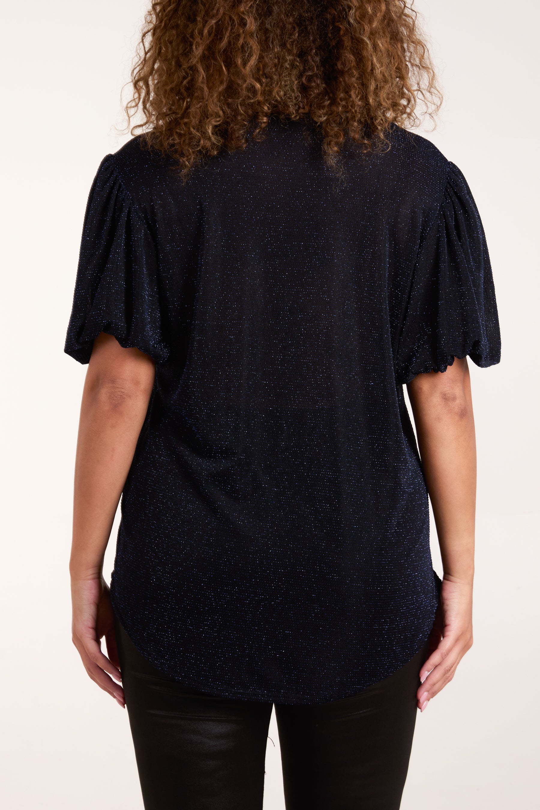 Glitter Balloon Sleeve Metallic Top
