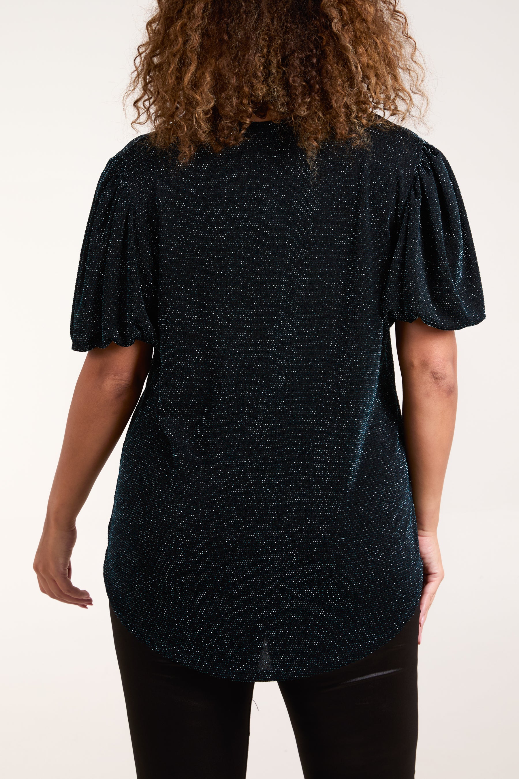 Glitter Balloon Sleeve Metallic Top