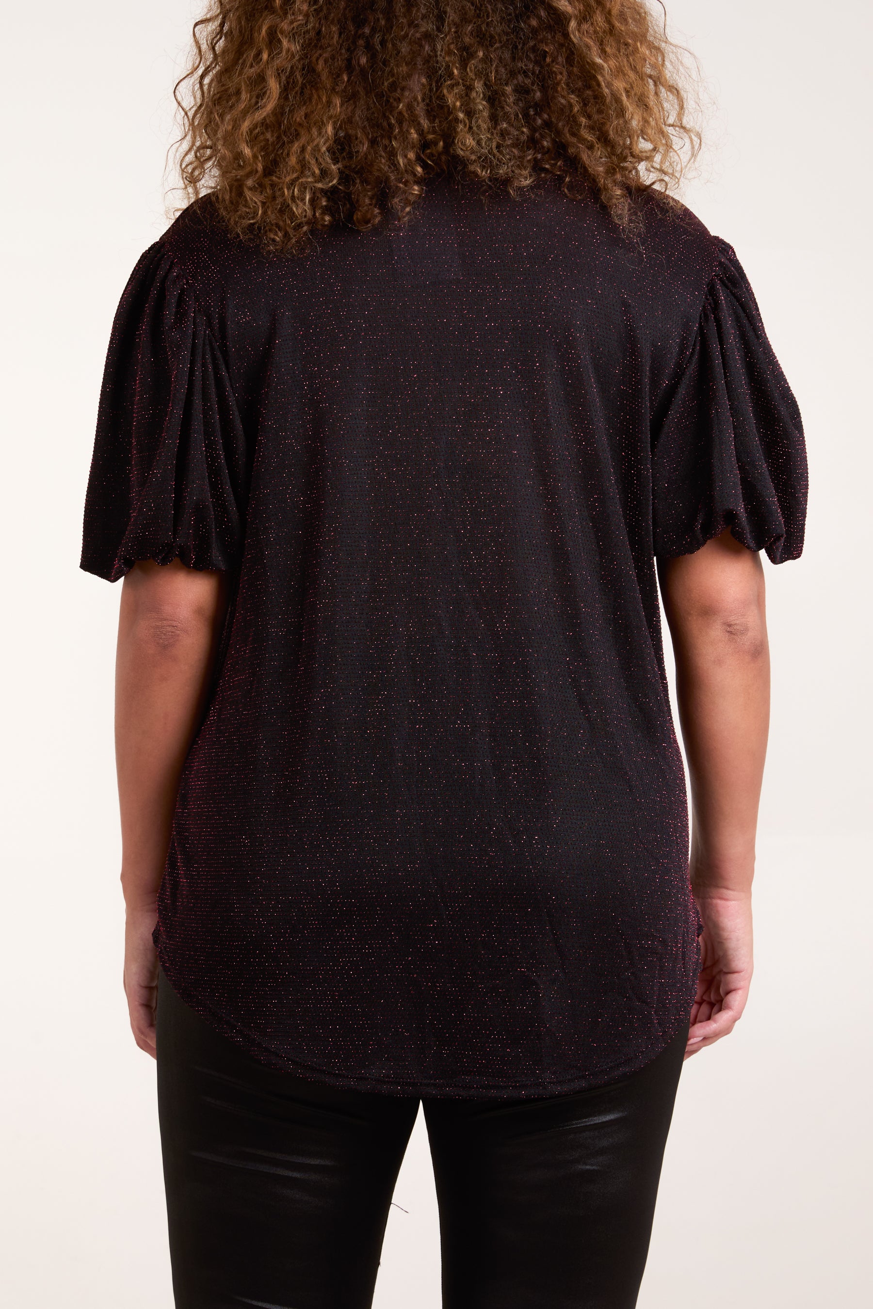Glitter Balloon Sleeve Metallic Top