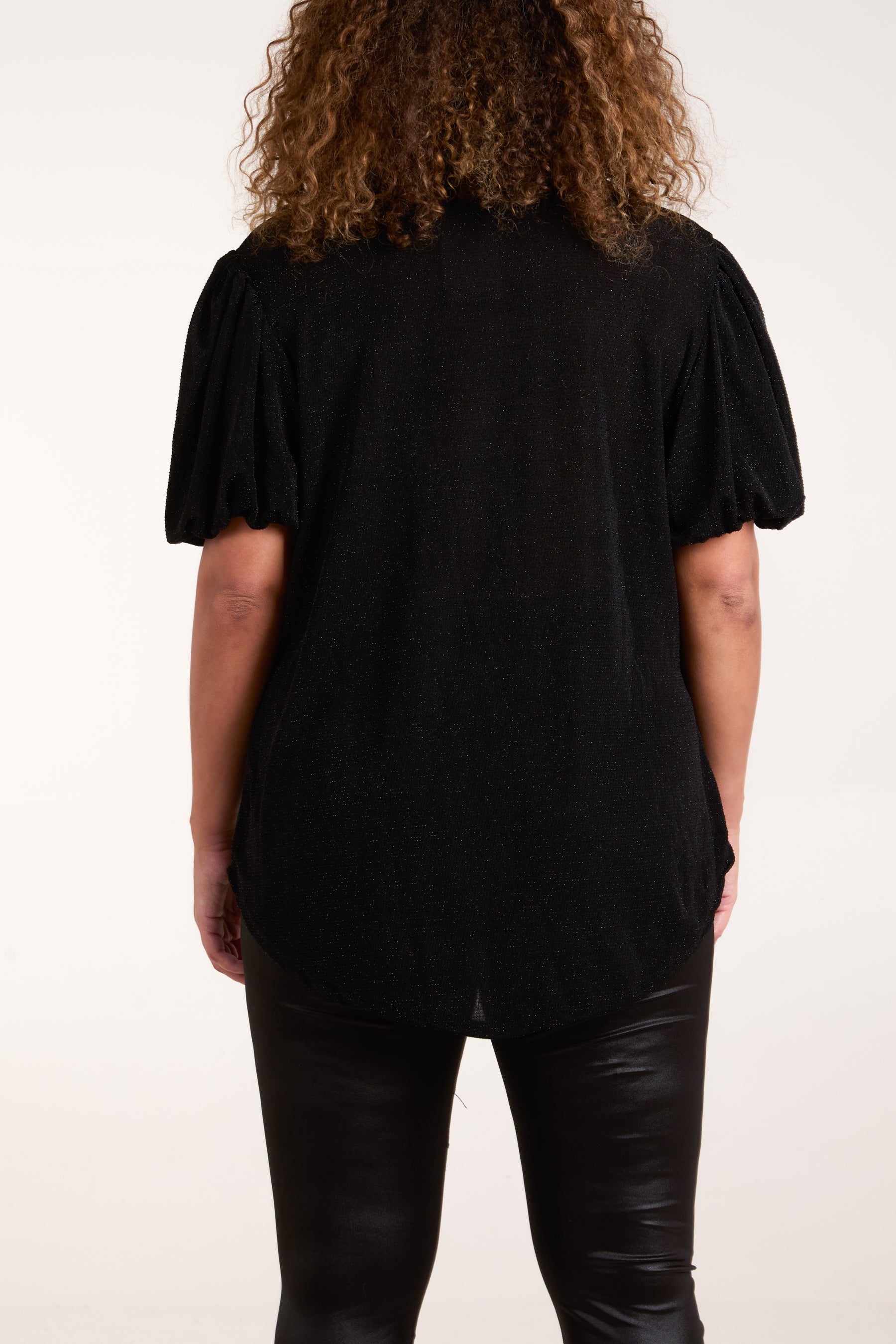 Glitter Balloon Sleeve Metallic Top