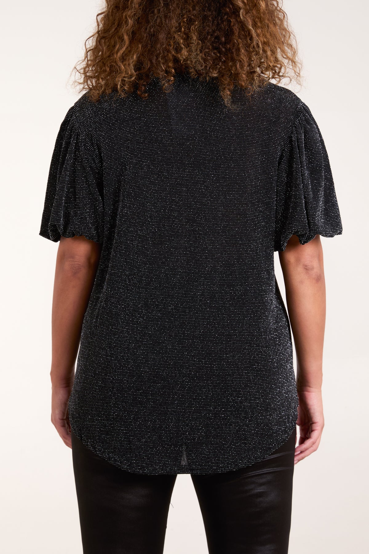 Glitter Balloon Sleeve Metallic Top