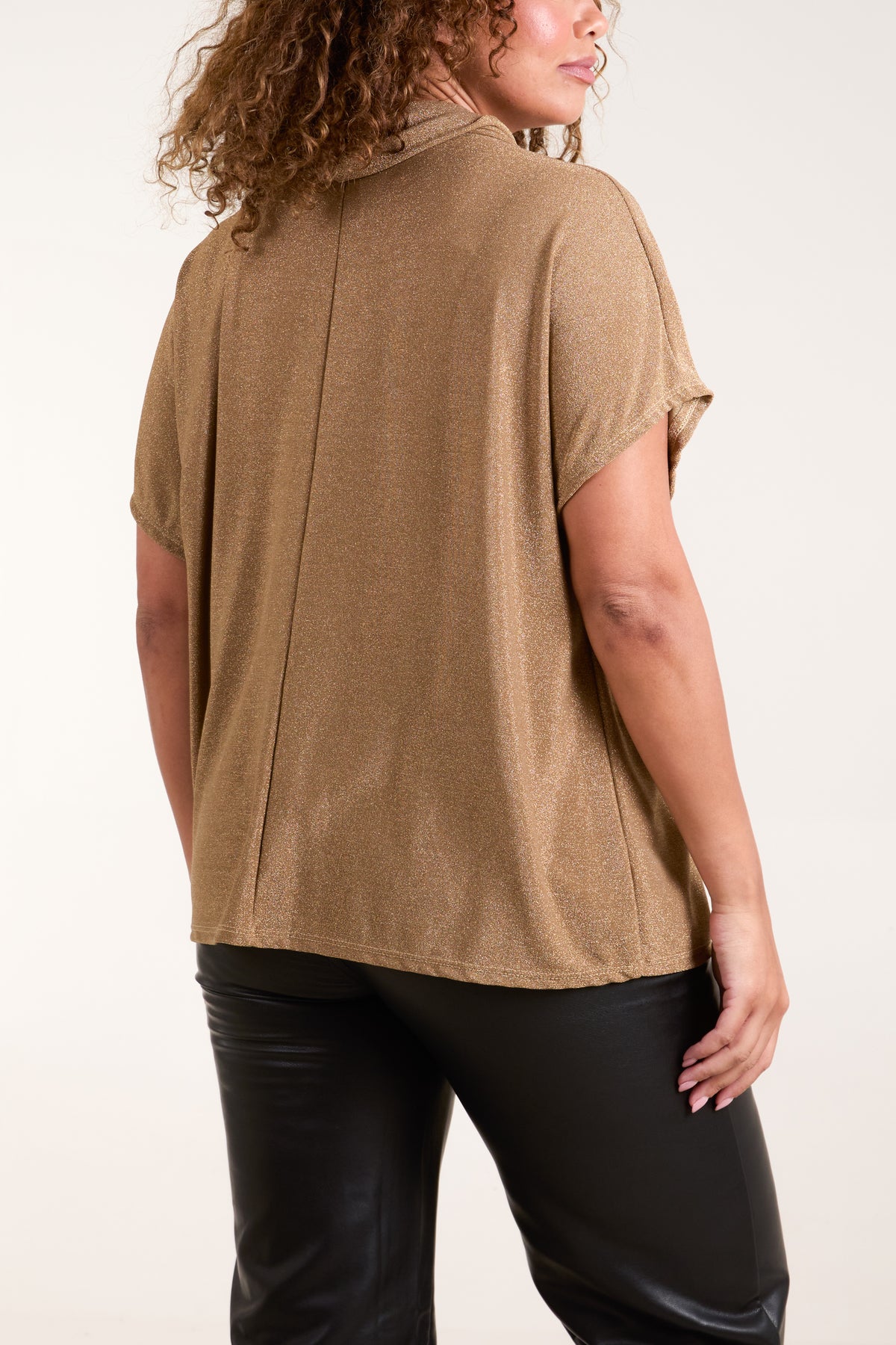 Shimmer Roll Neck Short Sleeve Top
