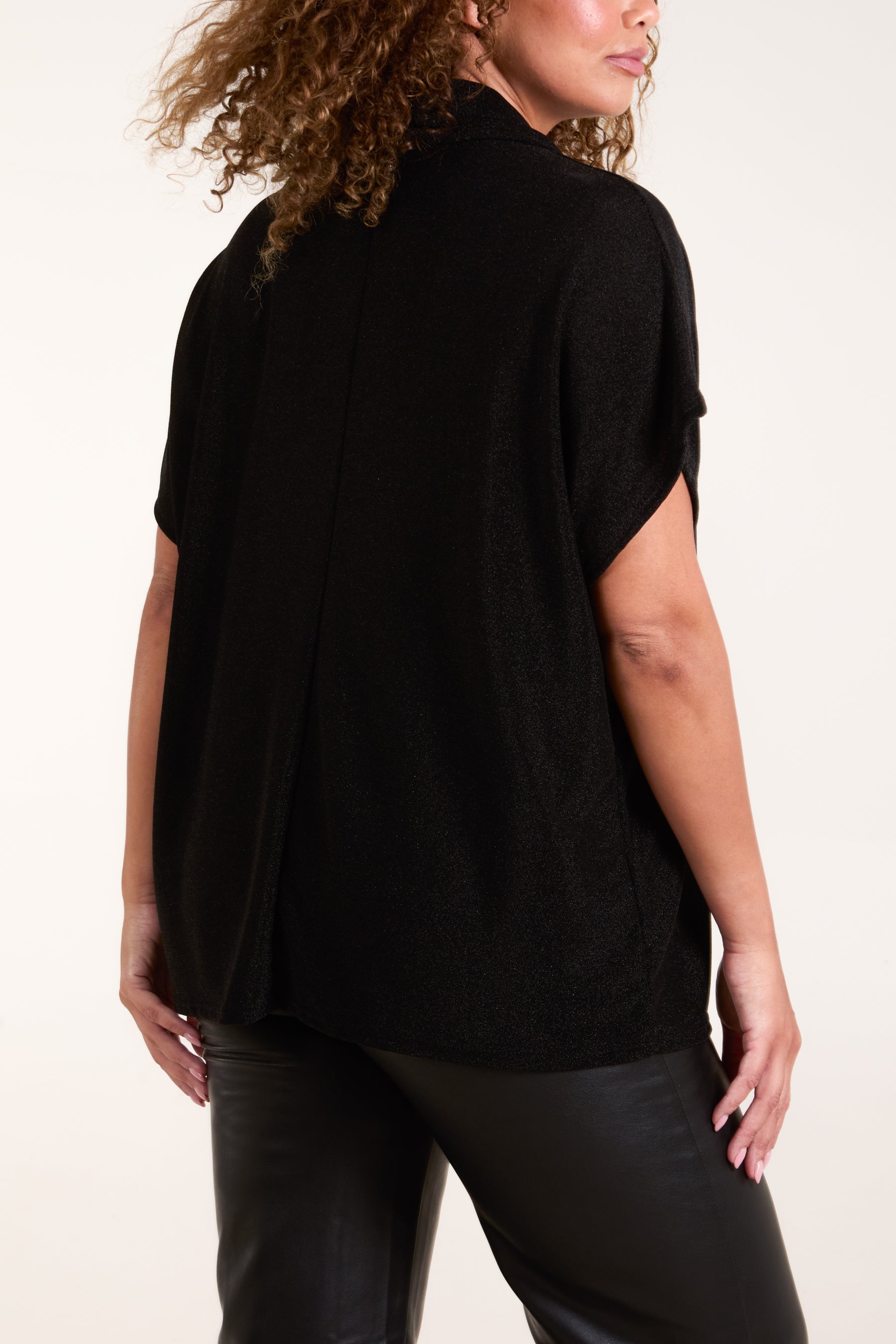 Shimmer Roll Neck Short Sleeve Top