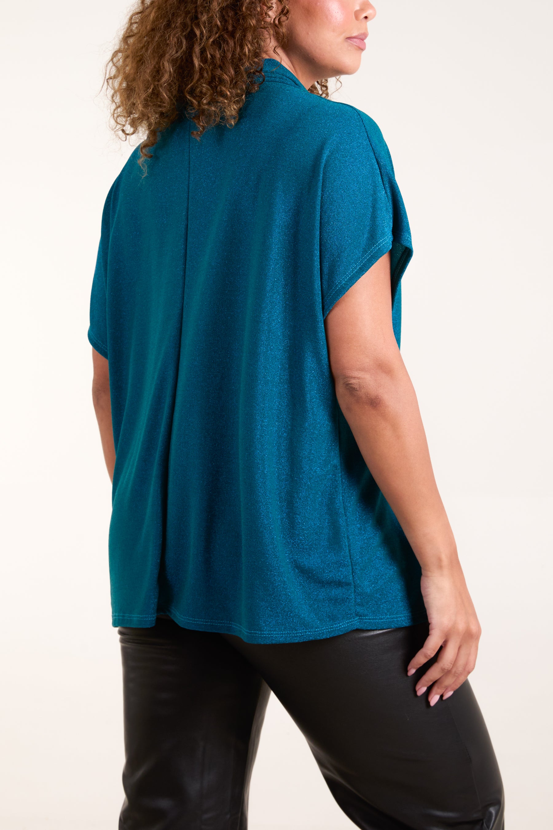 Shimmer Roll Neck Short Sleeve Top