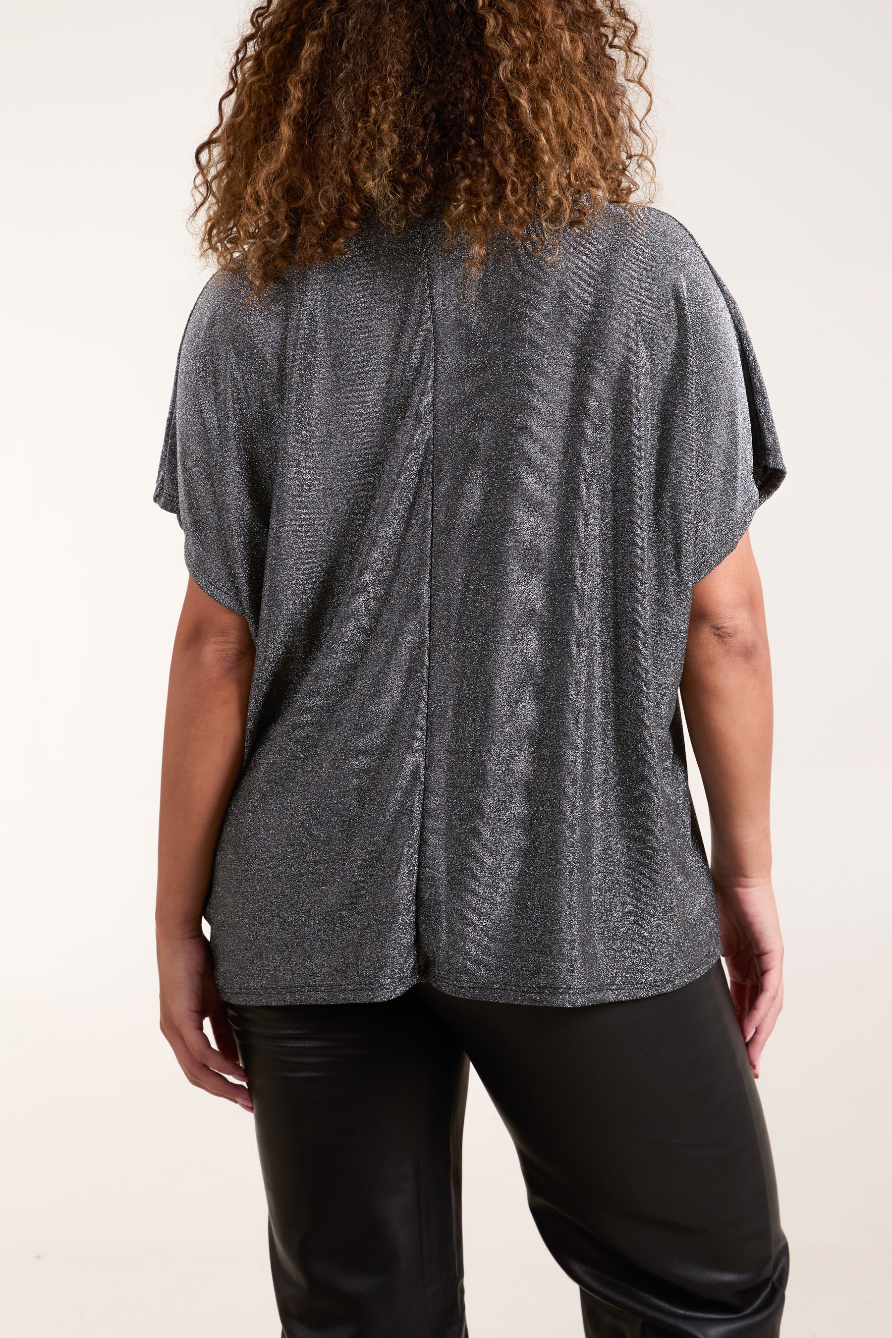 Shimmer Roll Neck Short Sleeve Top