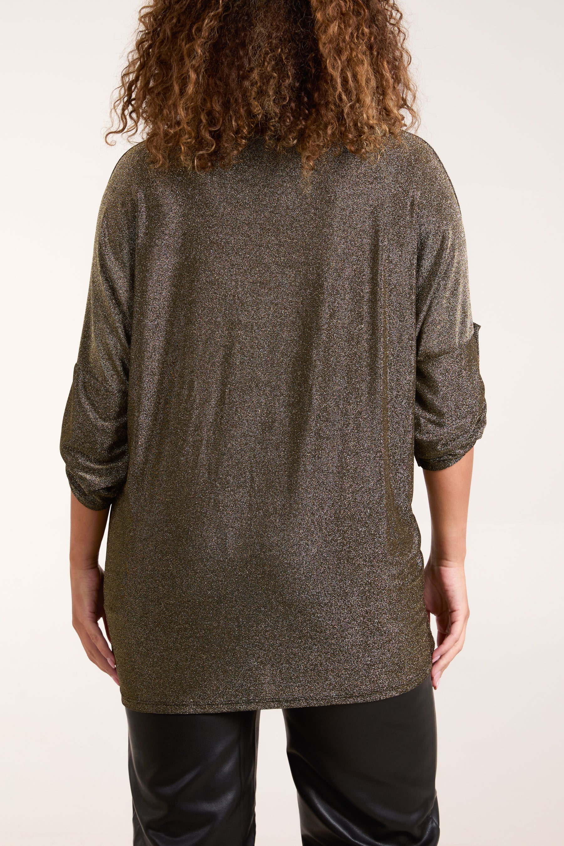 Twisted Front 3/4 Sleeve Shimmer Top