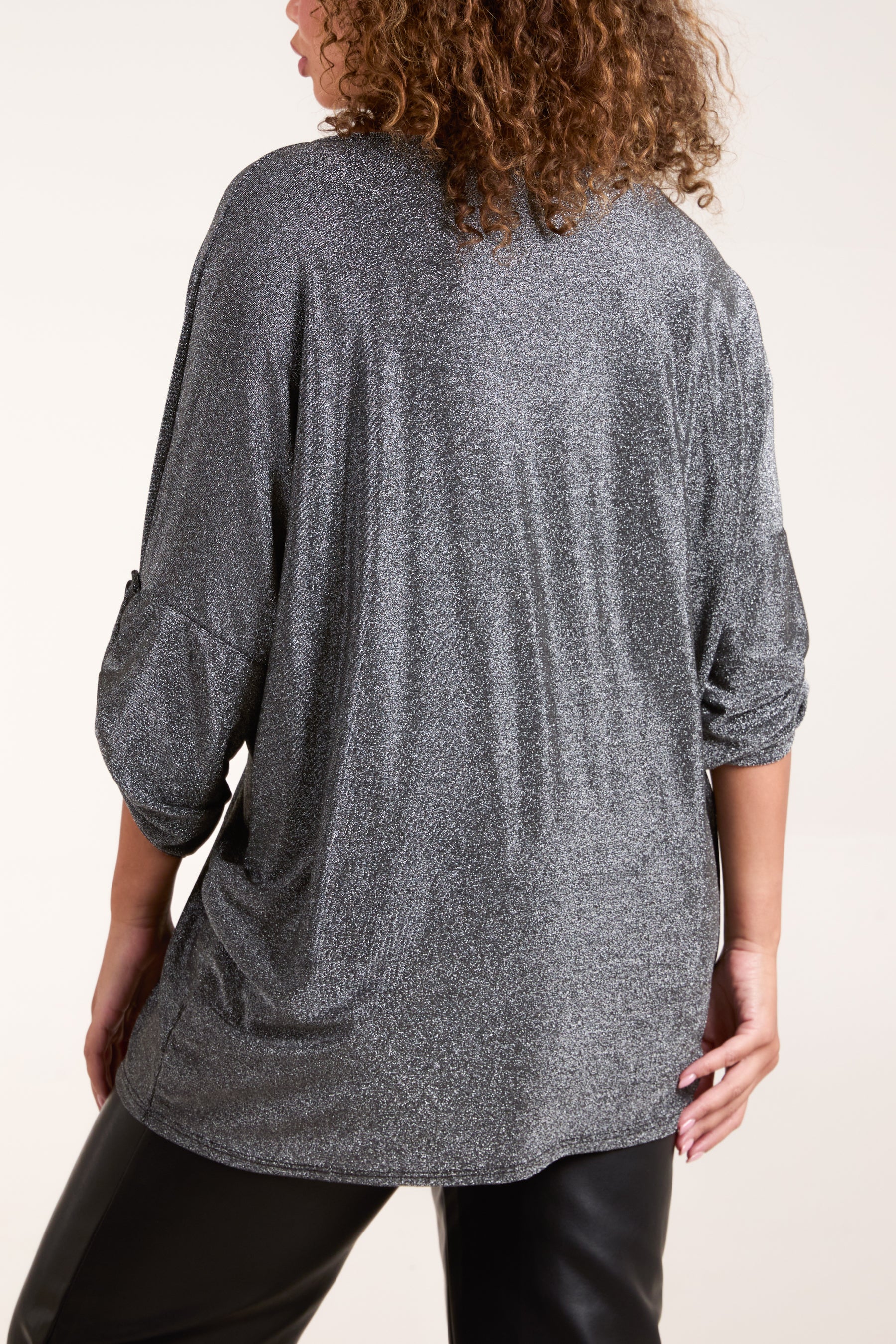 Twisted Front 3/4 Sleeve Shimmer Top