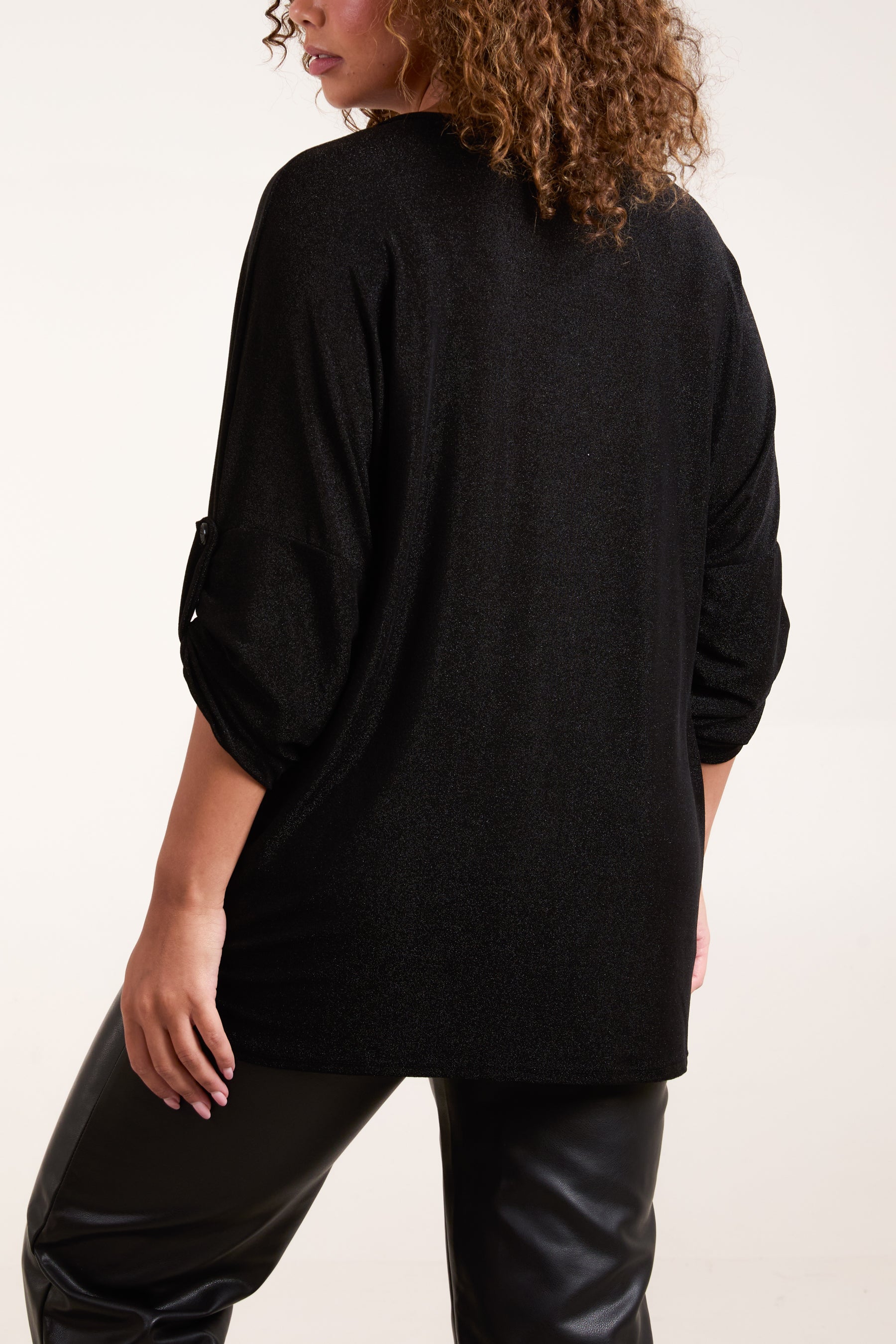 Twisted Front 3/4 Sleeve Shimmer Top