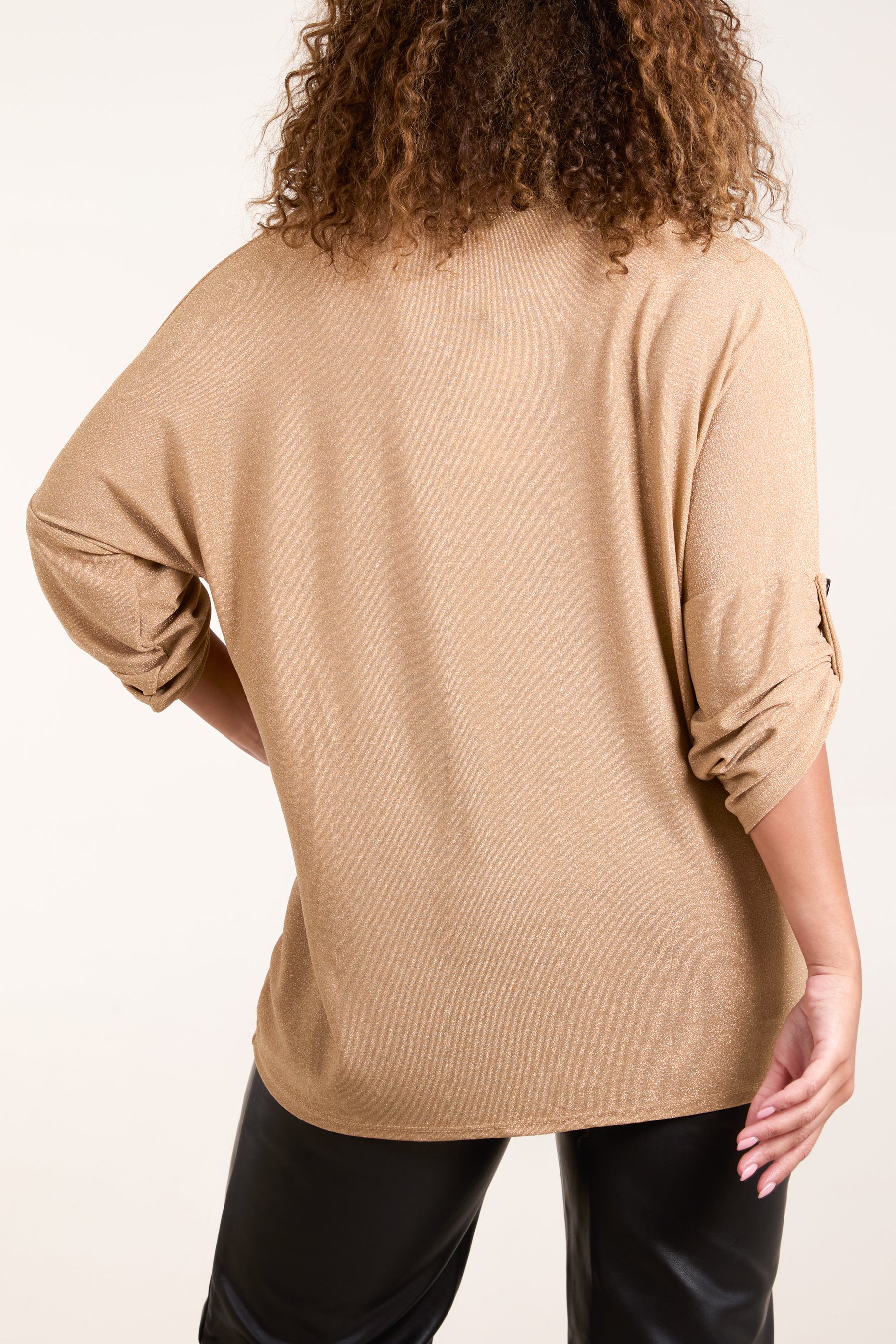 Twisted Front 3/4 Sleeve Shimmer Top