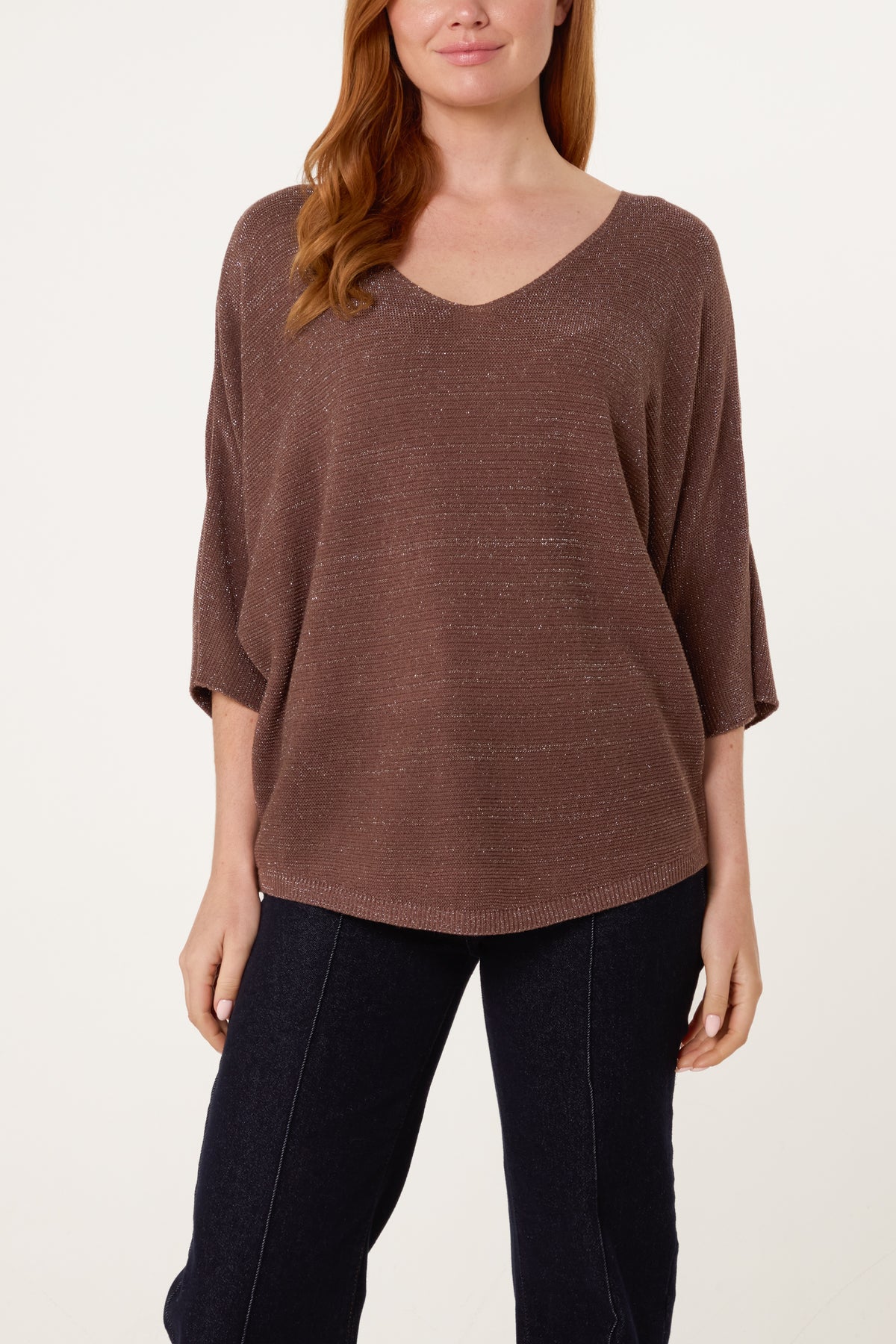 Sparkle Lurex V-Neck Knitted Top