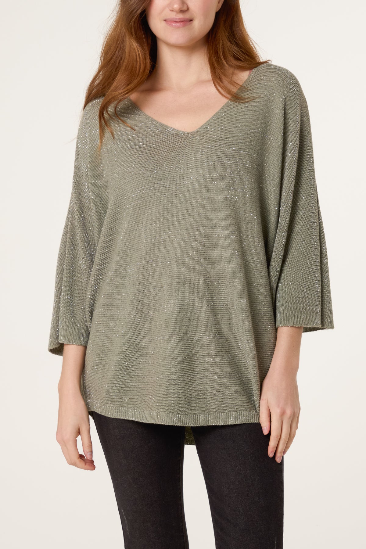 Sparkle Lurex V-Neck Knitted Top