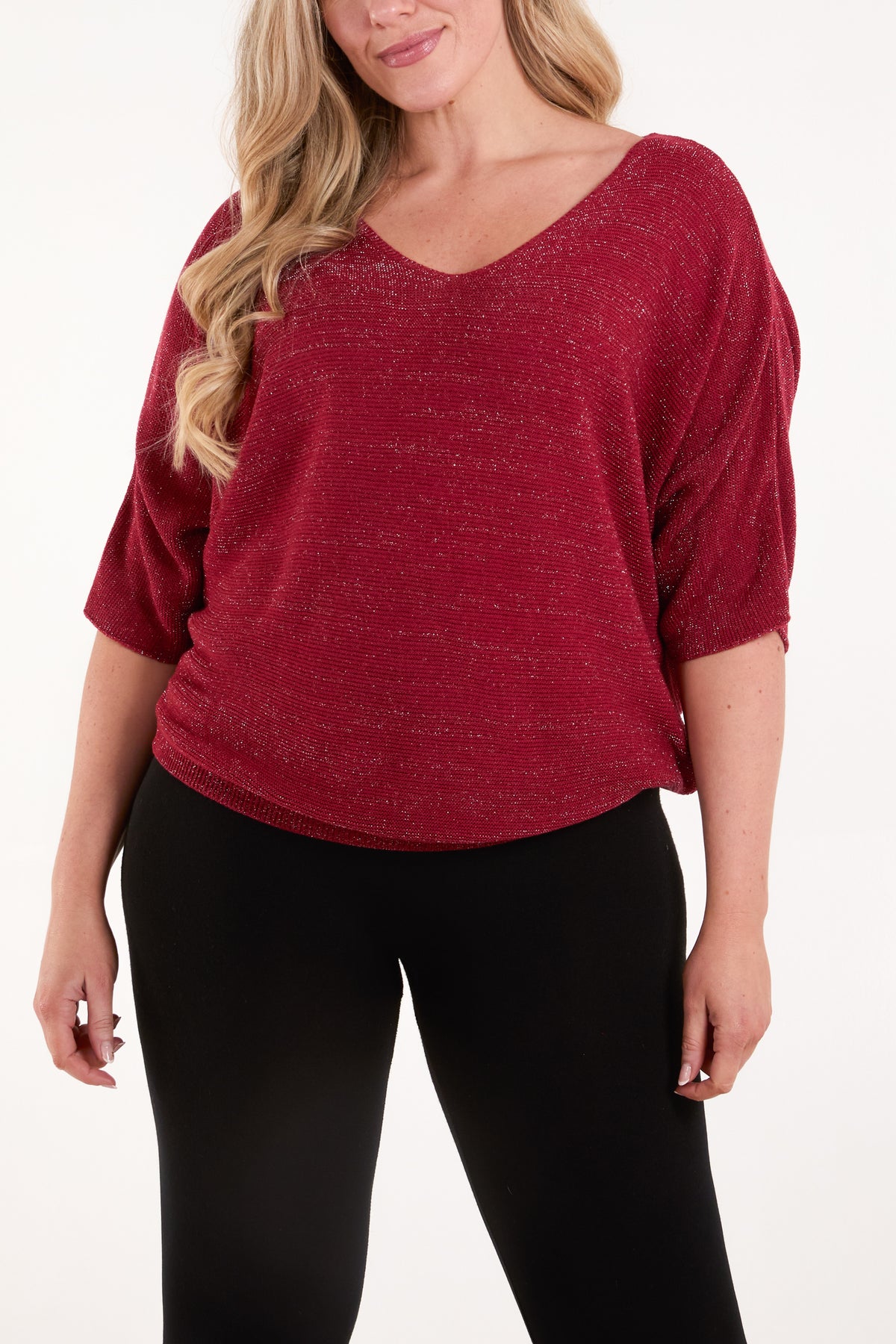 Sparkle Lurex V-Neck Knitted Top