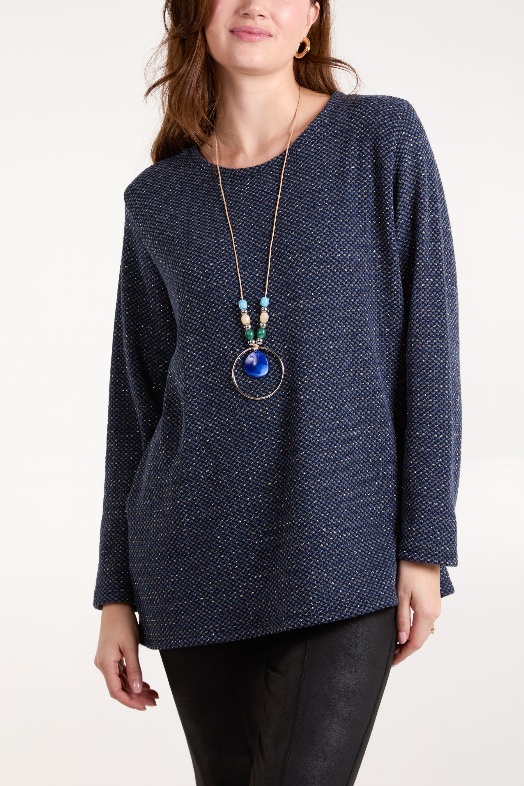 Necklace Lurex Long Sleeve Top