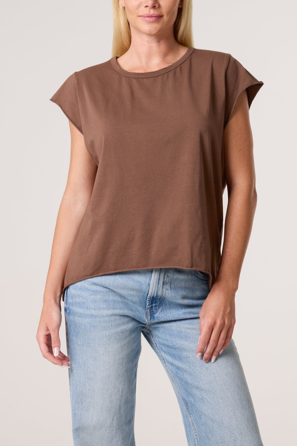Cap Sleeve High Low Rolled Edge Top
