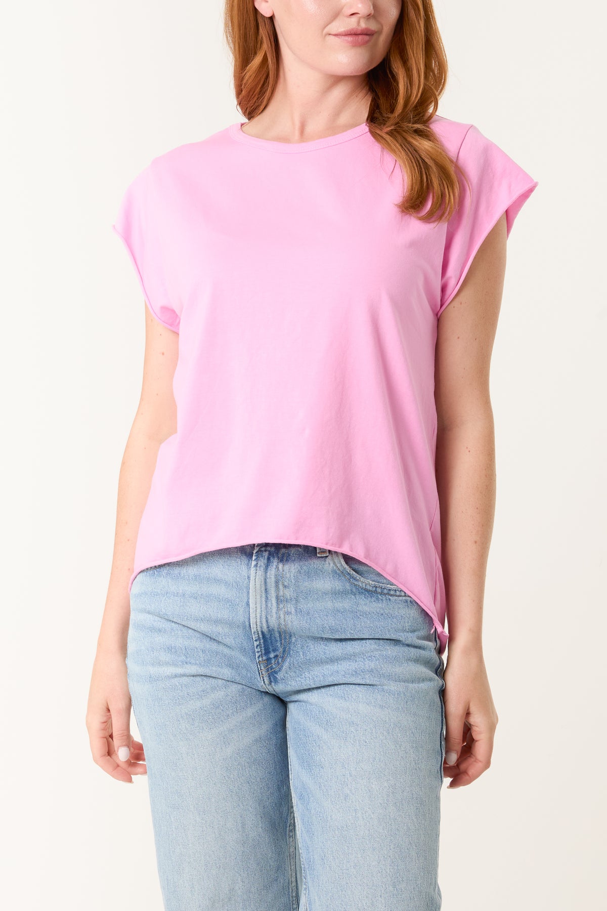 Cap Sleeve High Low Rolled Edge Top