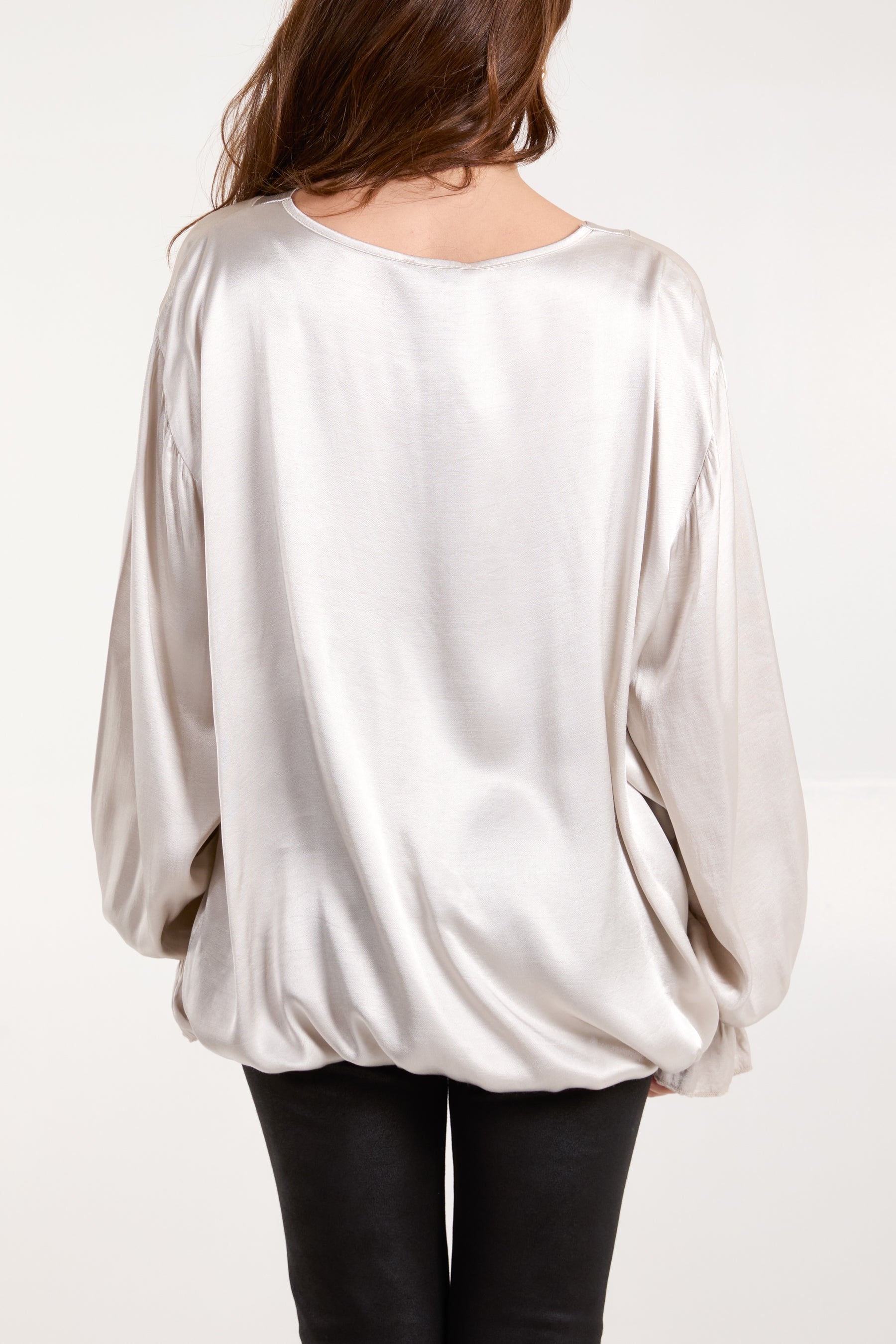 Satin V-Neck Long Sleeve Blouse