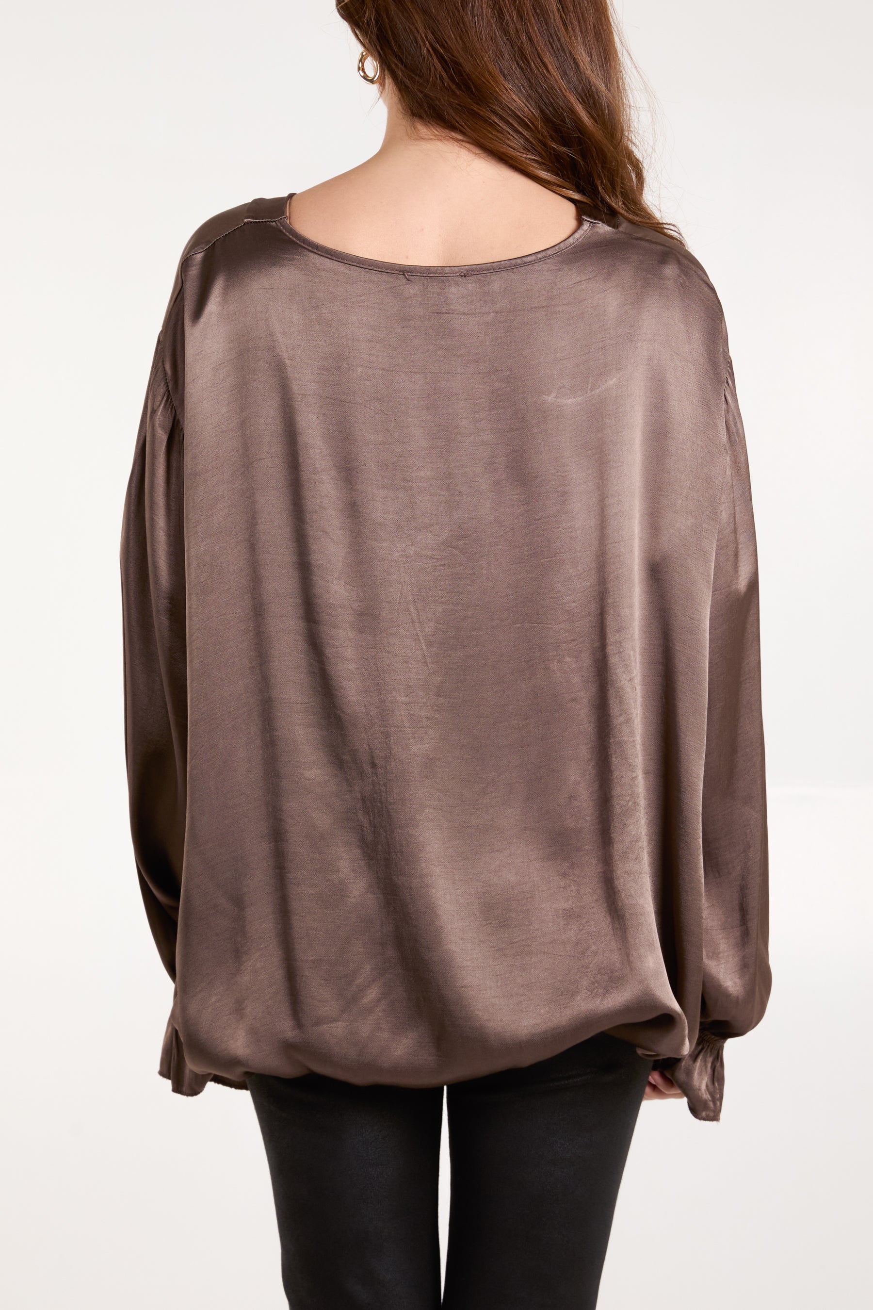 Satin V-Neck Long Sleeve Blouse
