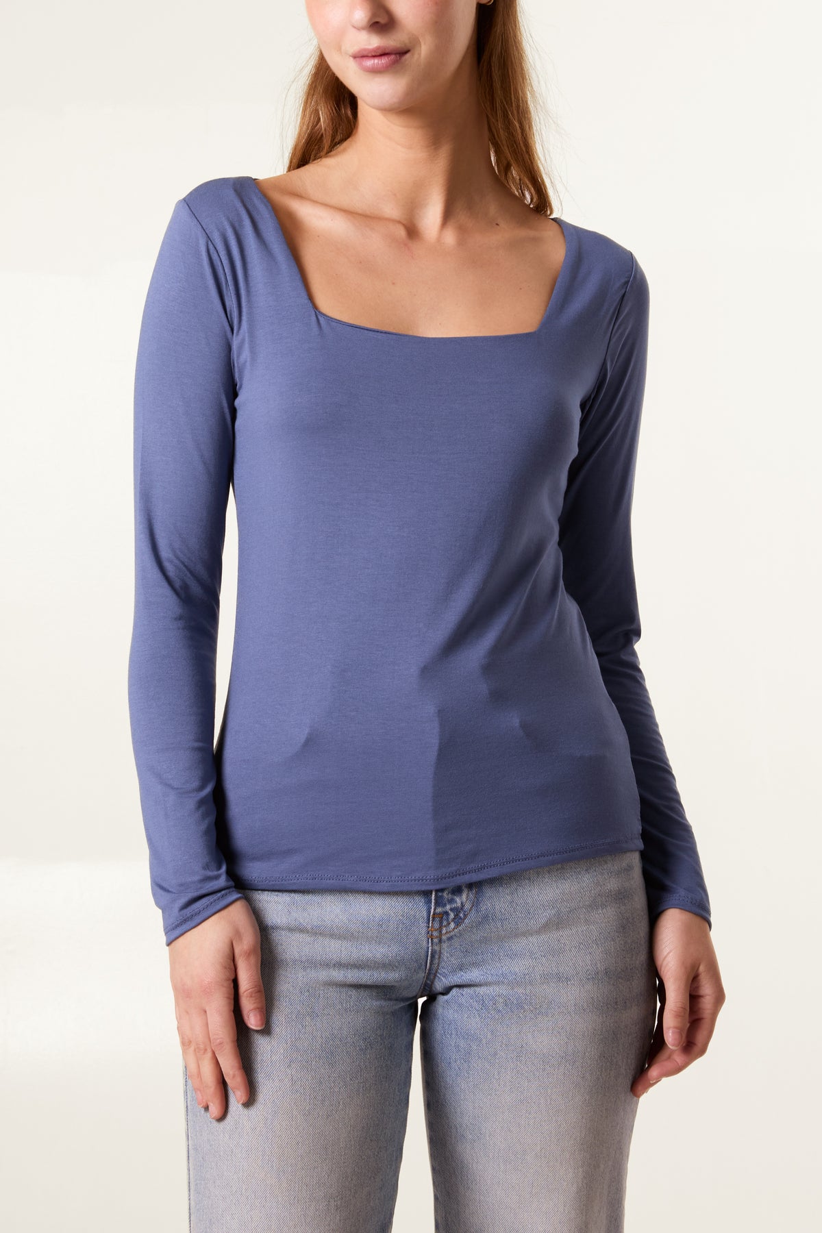 Square Neck Jersey Long Sleeve Top