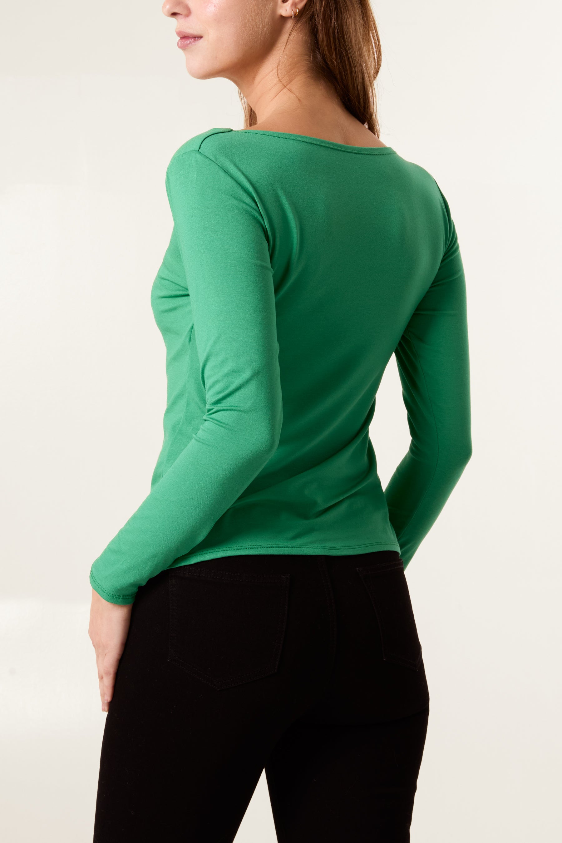 Square Neck Jersey Long Sleeve Top
