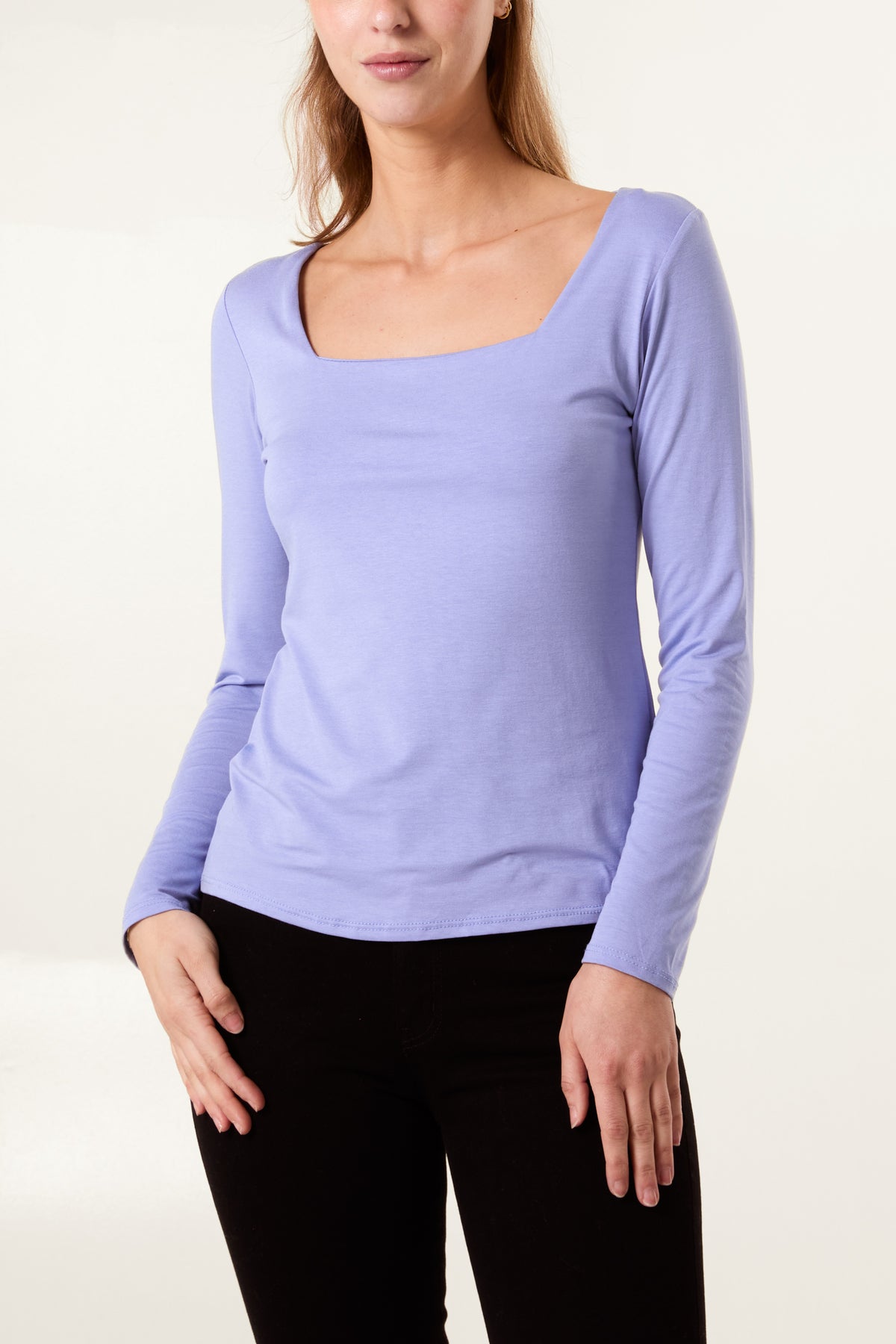 Square Neck Jersey Long Sleeve Top