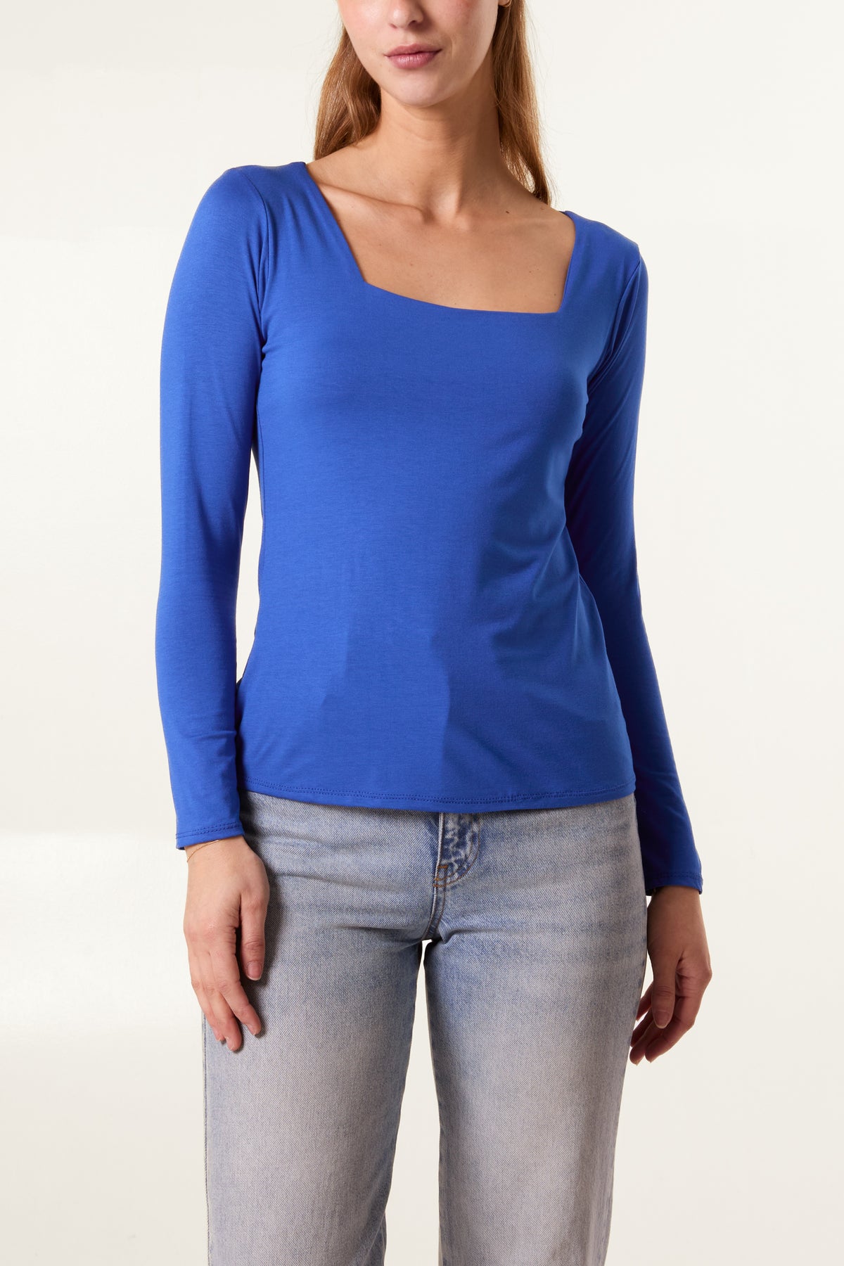 Square Neck Jersey Long Sleeve Top