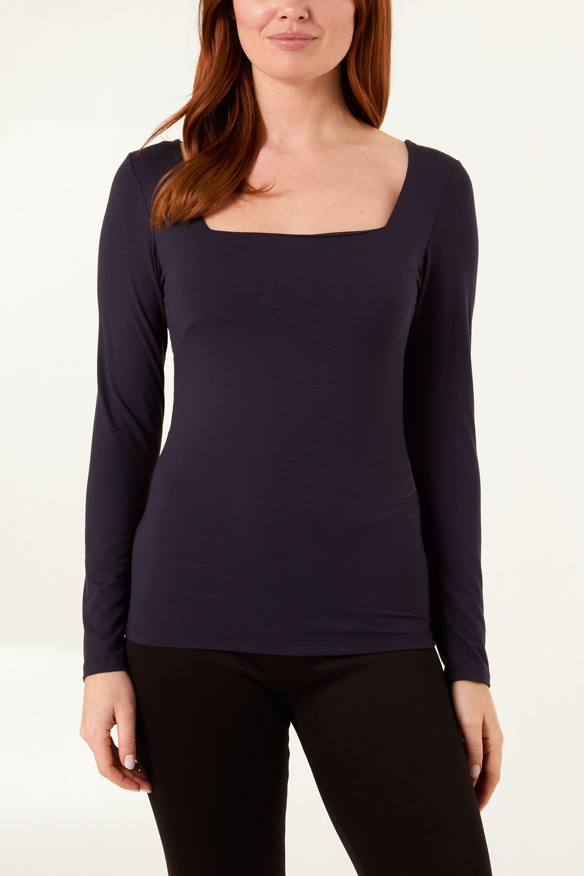 Square Neck Jersey Long Sleeve Top