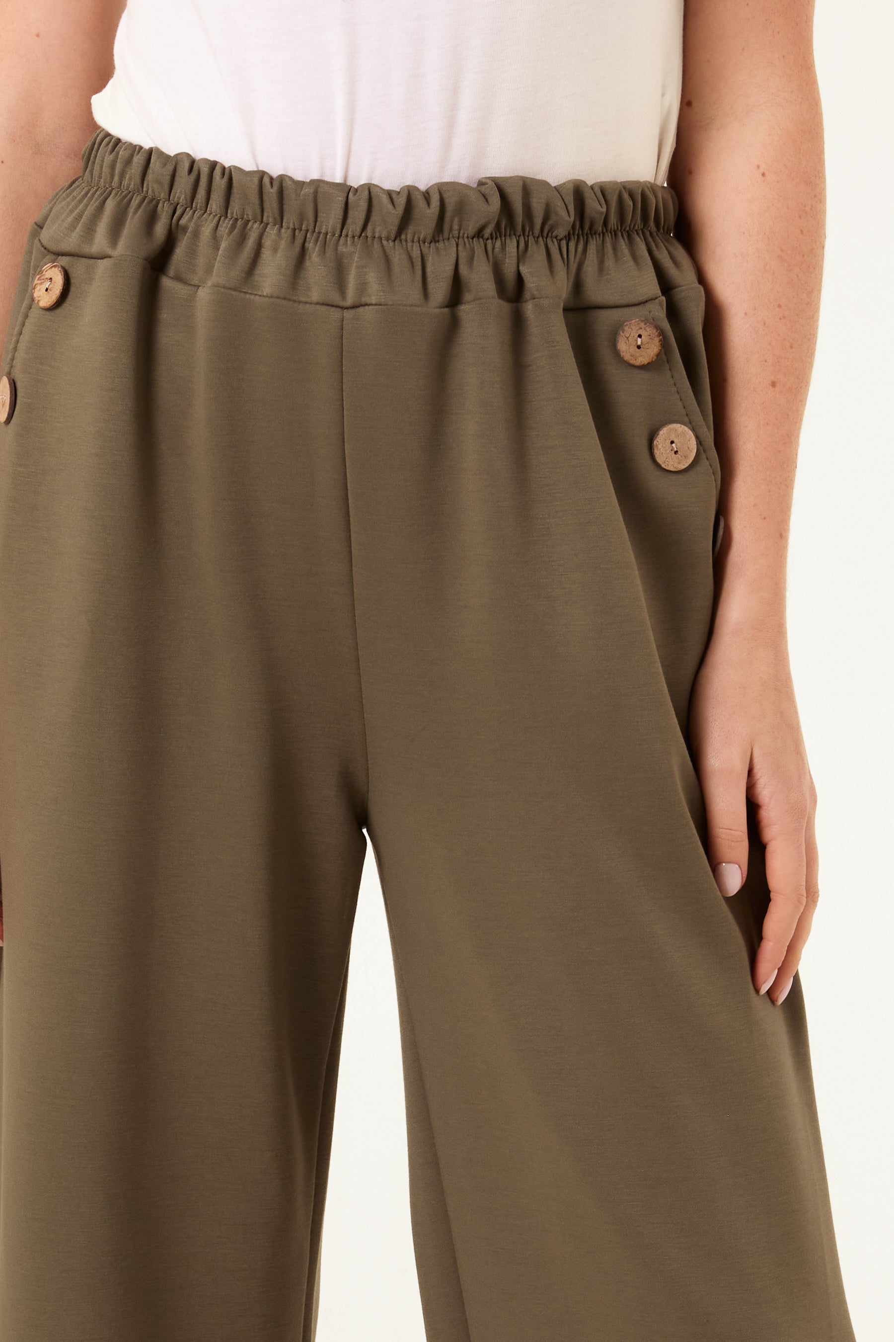 Three Button Pocket Wide Leg Trousers