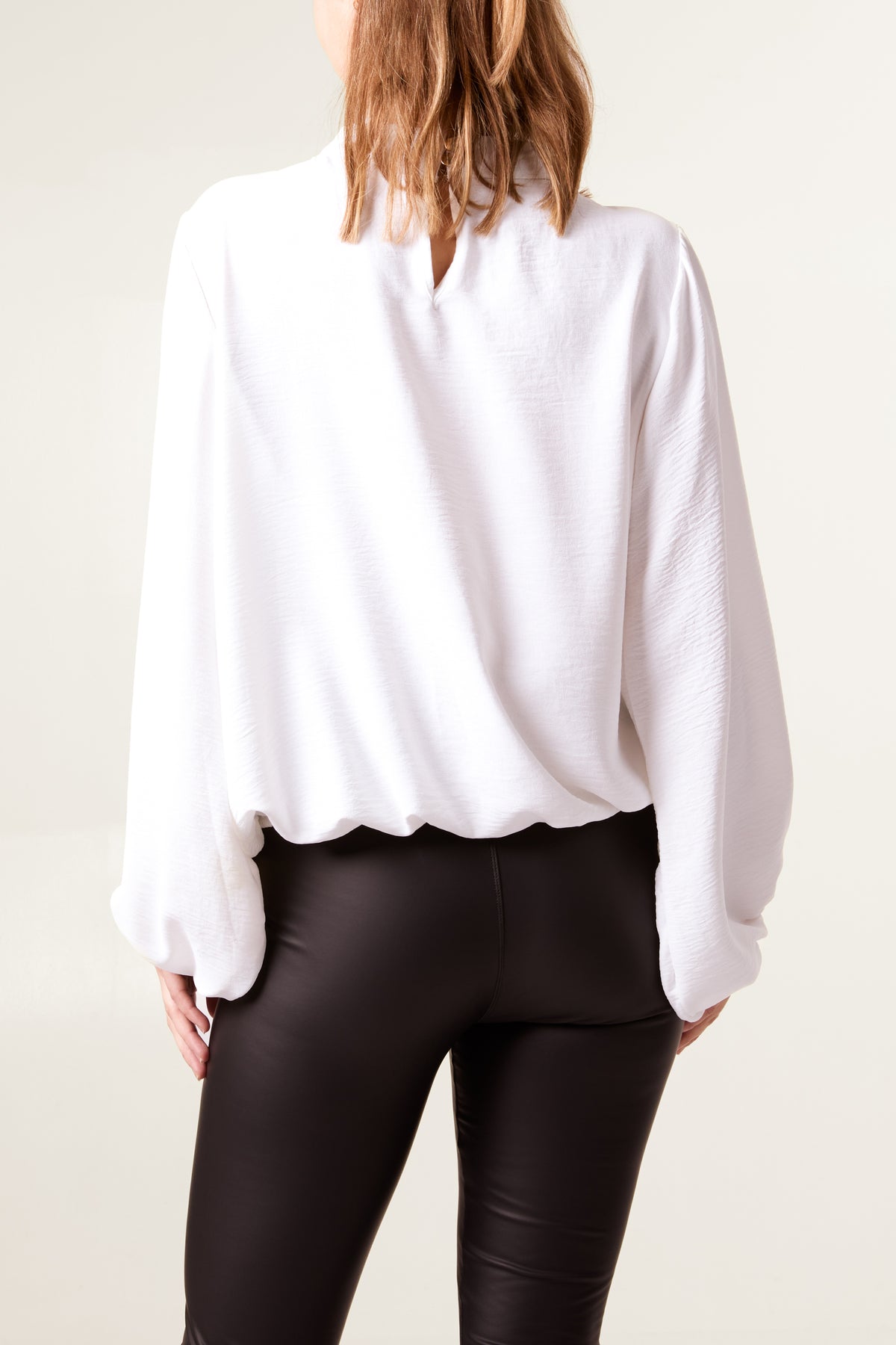 High Neck Puffball Sleeve Blouse