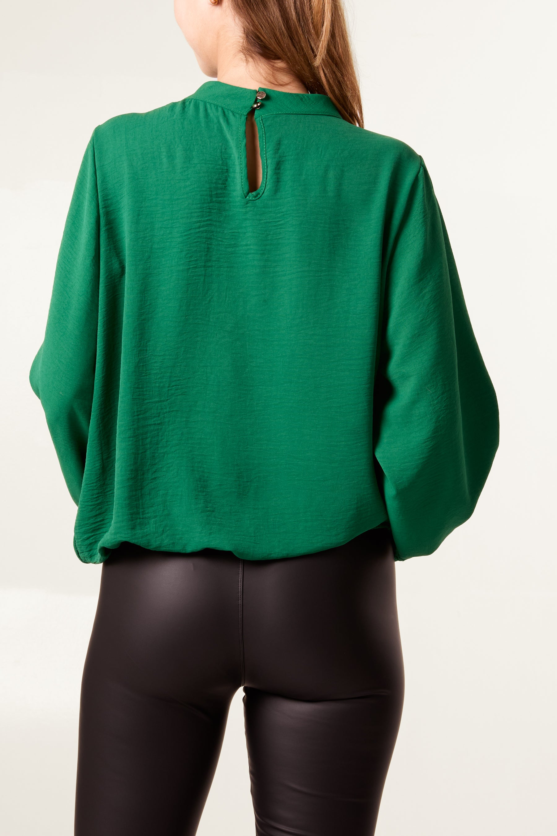 High Neck Puffball Sleeve Blouse