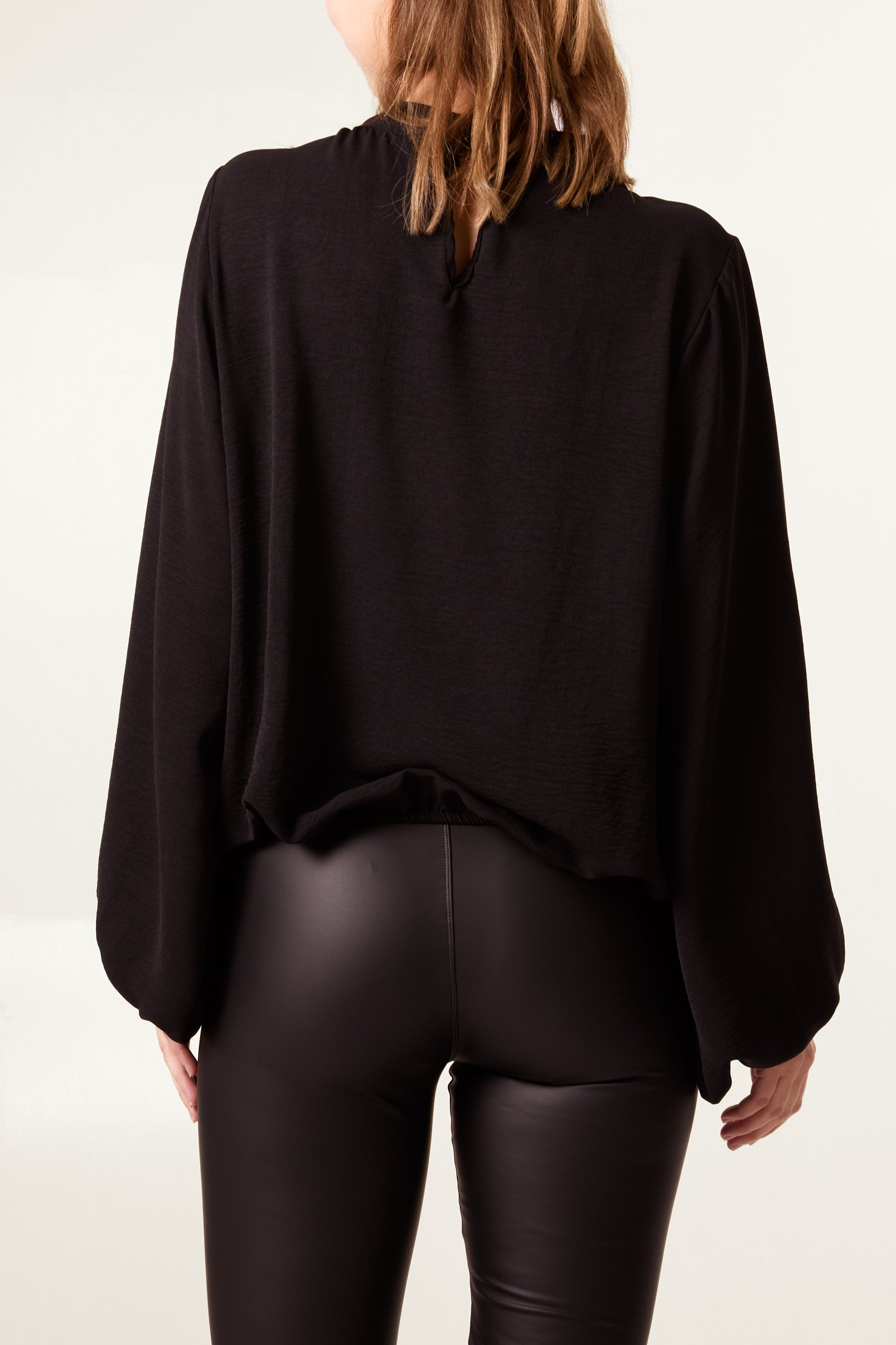 High Neck Puffball Sleeve Blouse