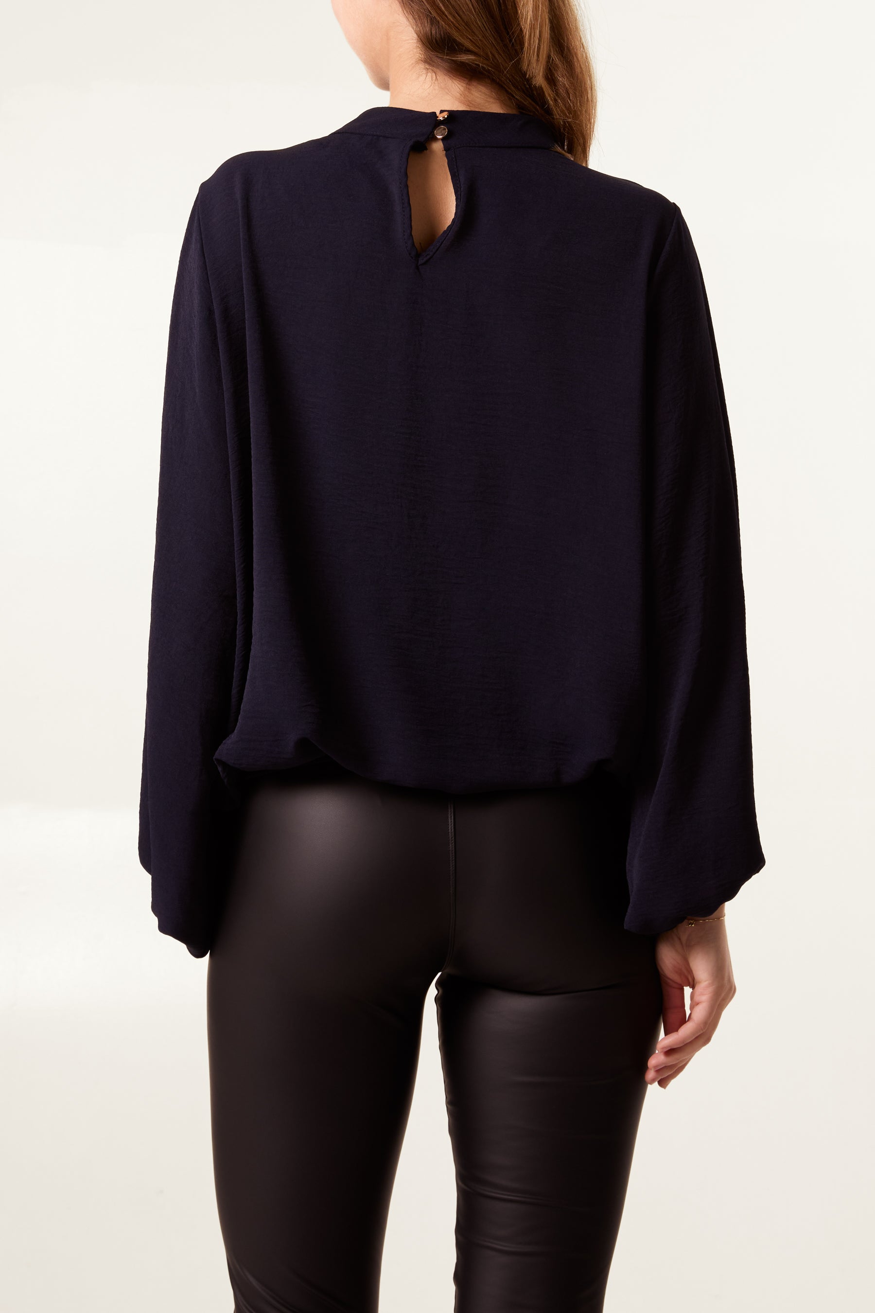 High Neck Puffball Sleeve Blouse