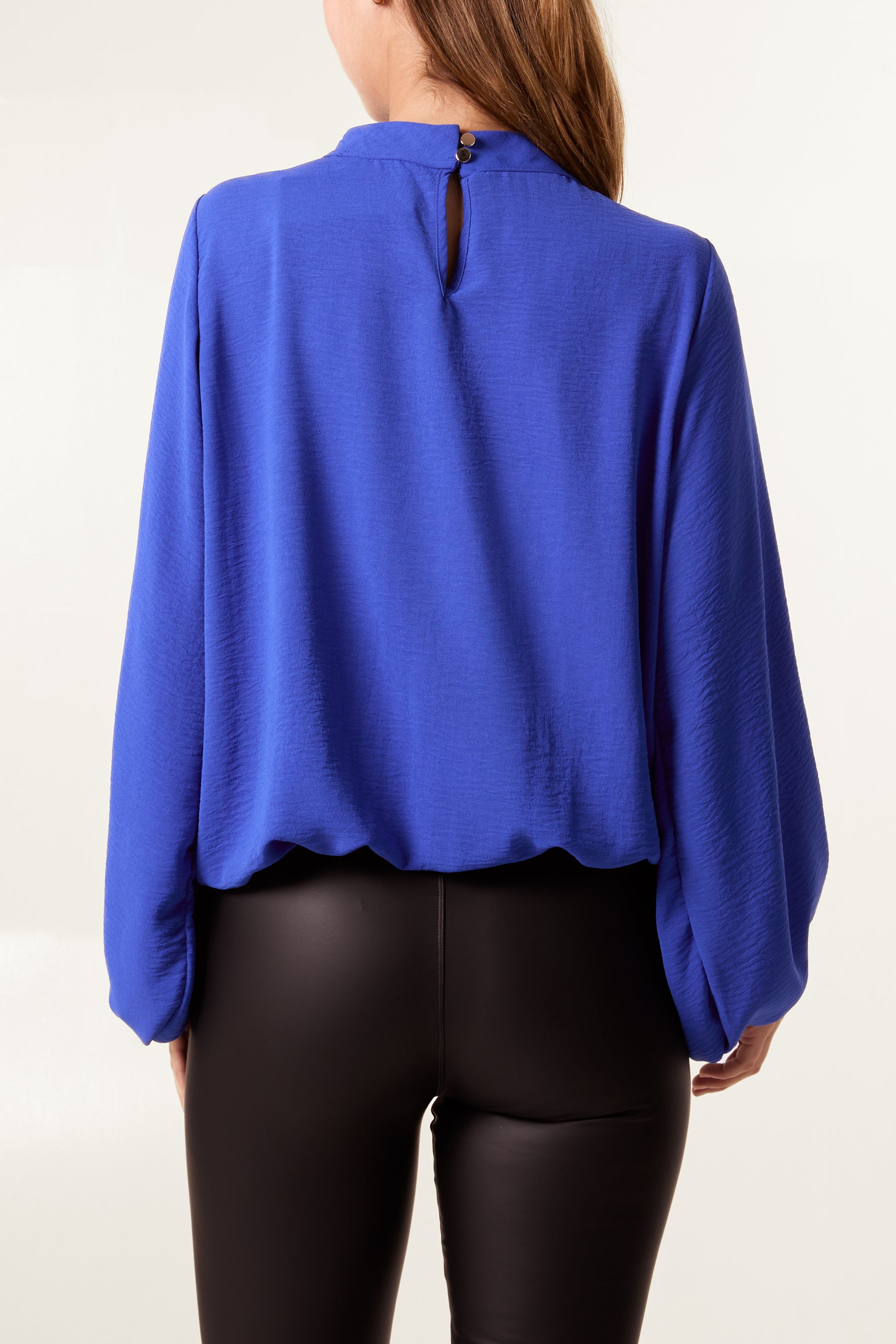 High Neck Puffball Sleeve Blouse