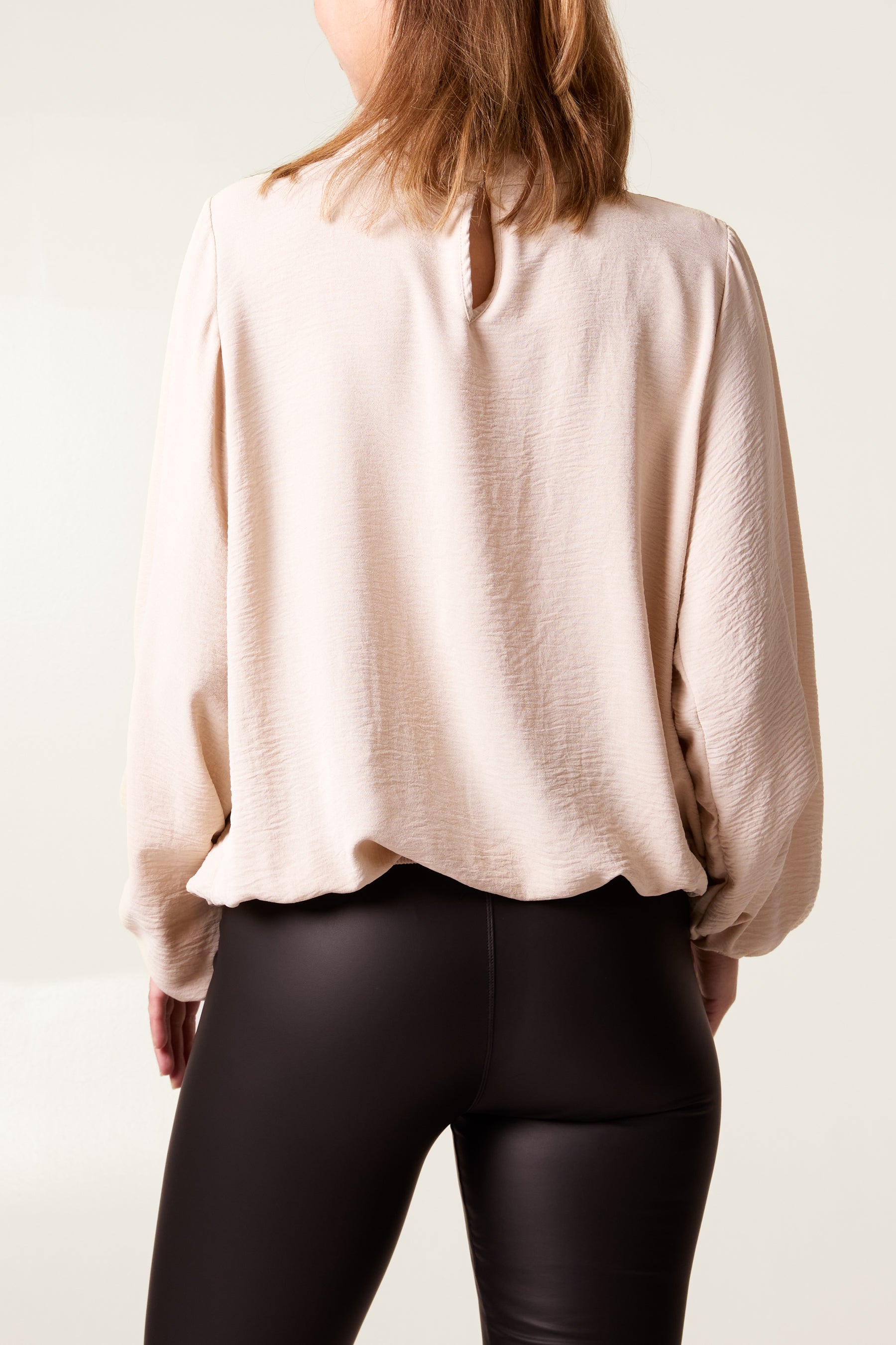 High Neck Puffball Sleeve Blouse