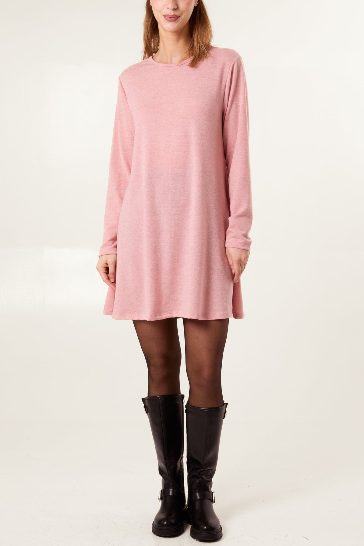 Fine Knit Long Sleeve Swing Mini Dress