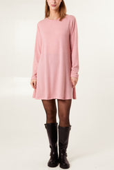 Fine Knit Long Sleeve Swing Mini Dress