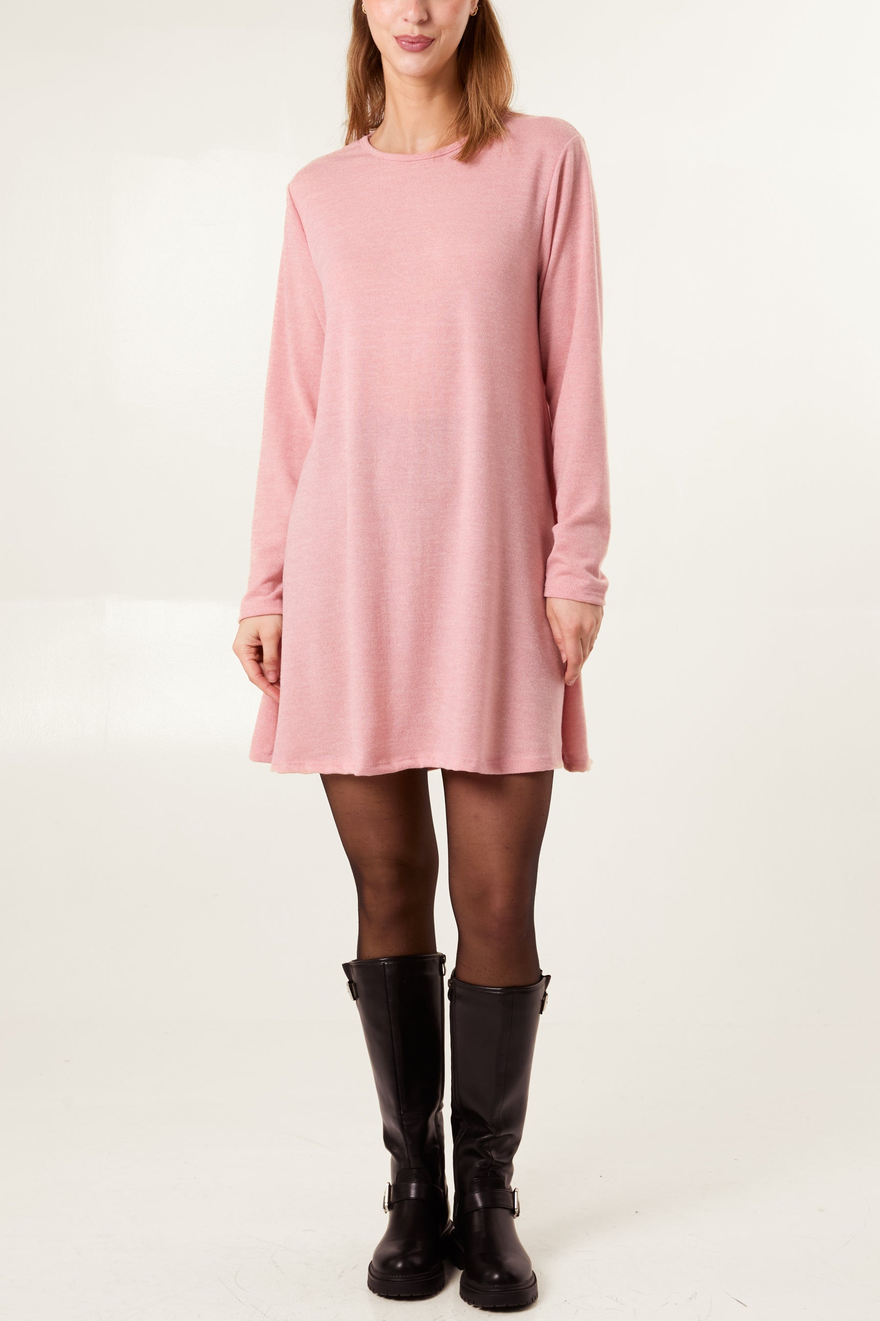 Fine Knit Long Sleeve Swing Mini Dress