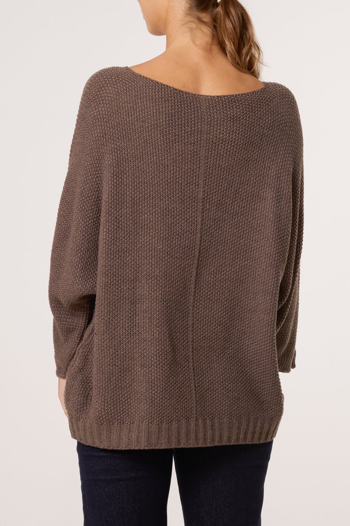 V-Neck Textured Batwing Jumper
