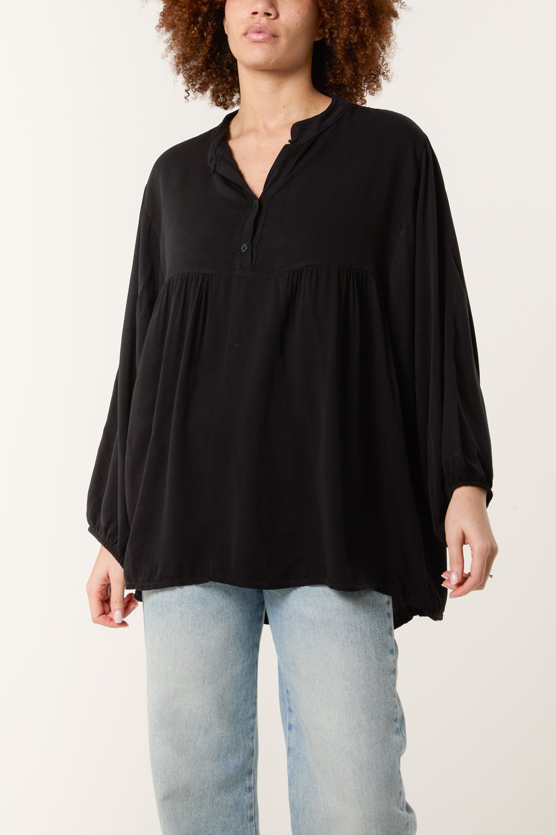 Grandad Collar Smock Blouse