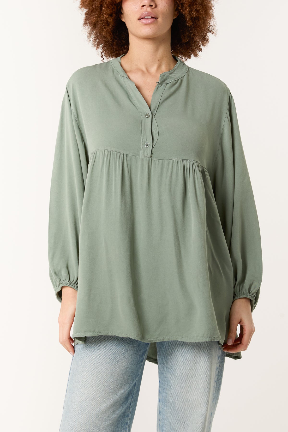 Grandad Collar Smock Blouse
