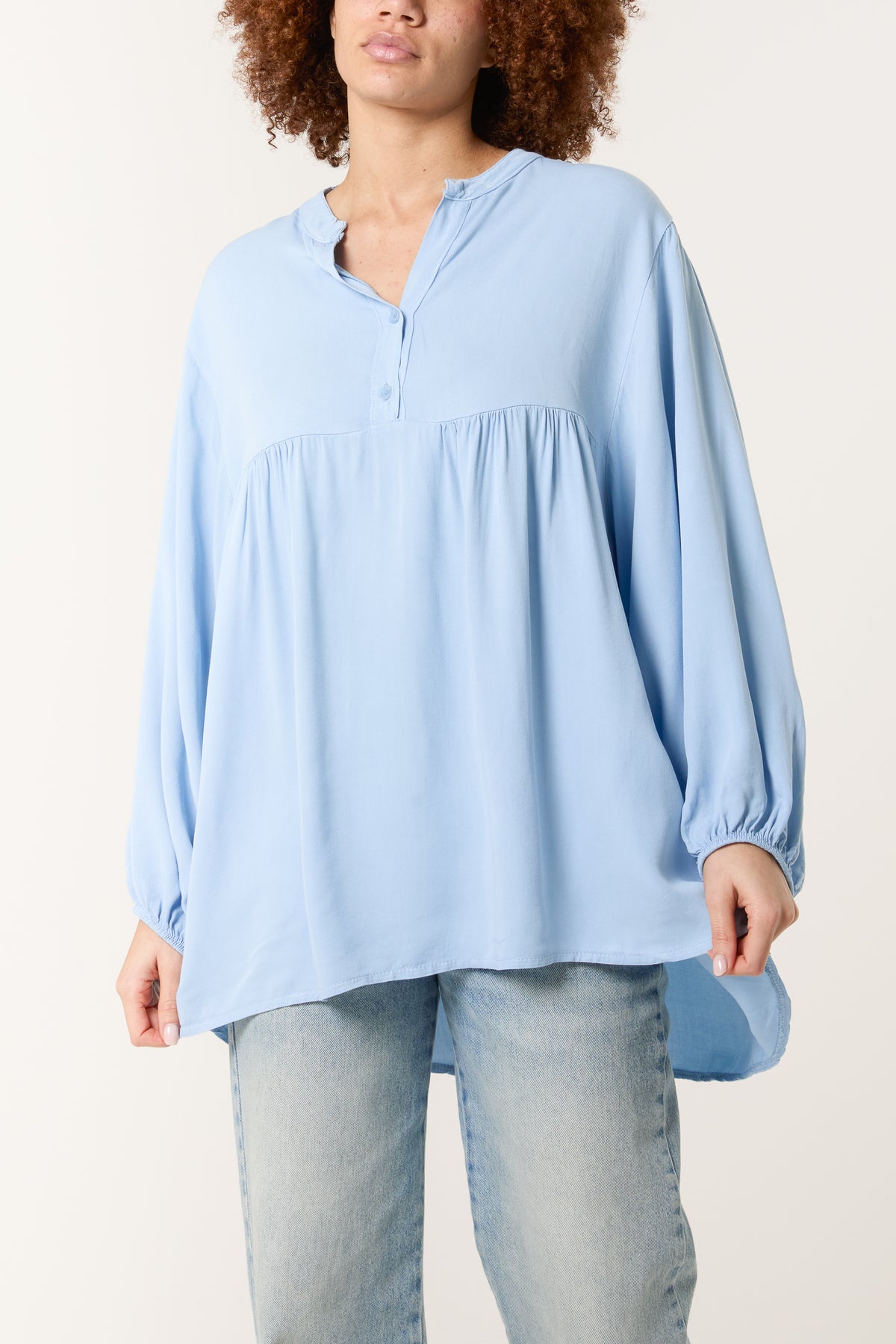 Grandad Collar Smock Blouse
