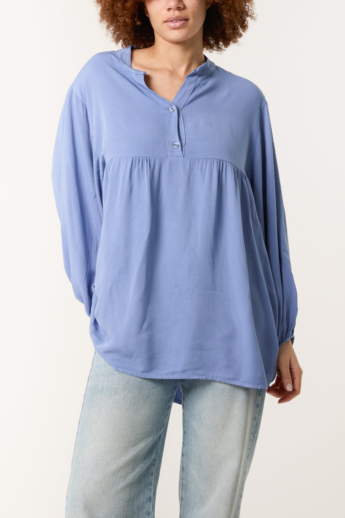 Grandad Collar Smock Blouse
