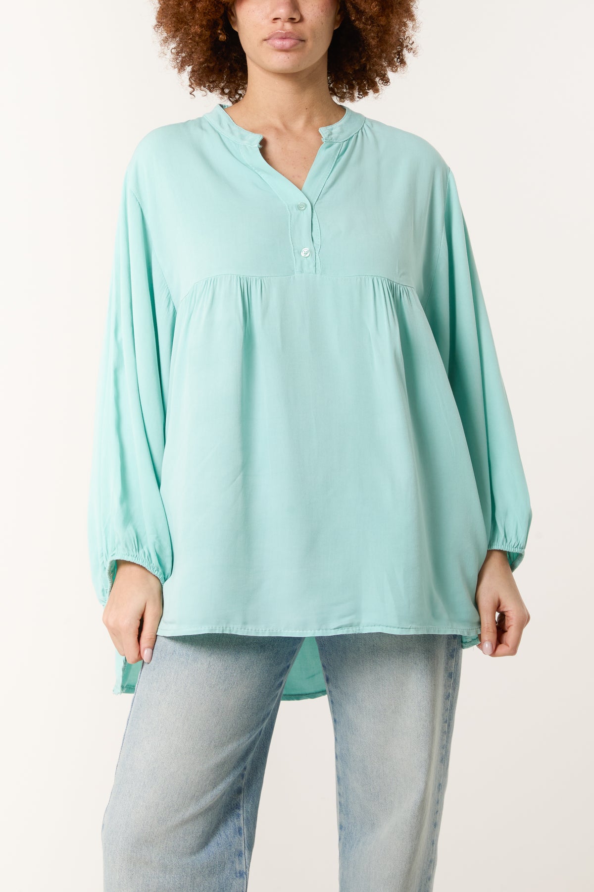 Grandad Collar Smock Blouse